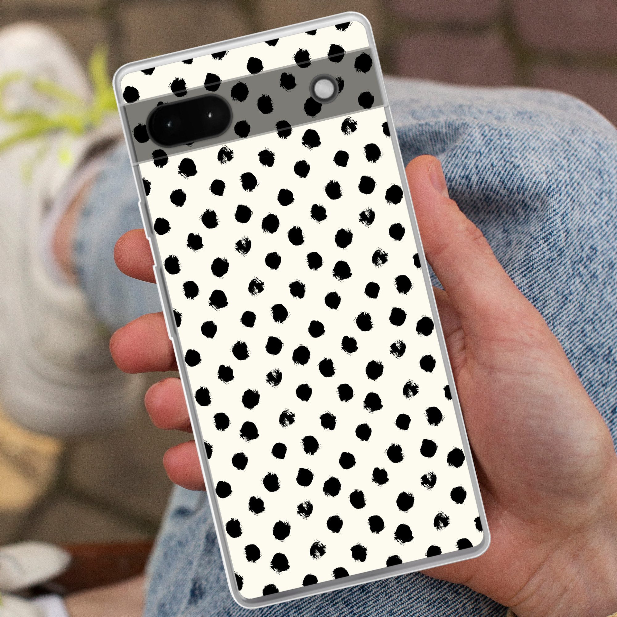 MuchoWow Handyhülle für Google Pixel 6a Polka dots - Schwarz - Weiß - Druck - Minimalistis, Phone Case, Silikon, Schutzhülle Dünn