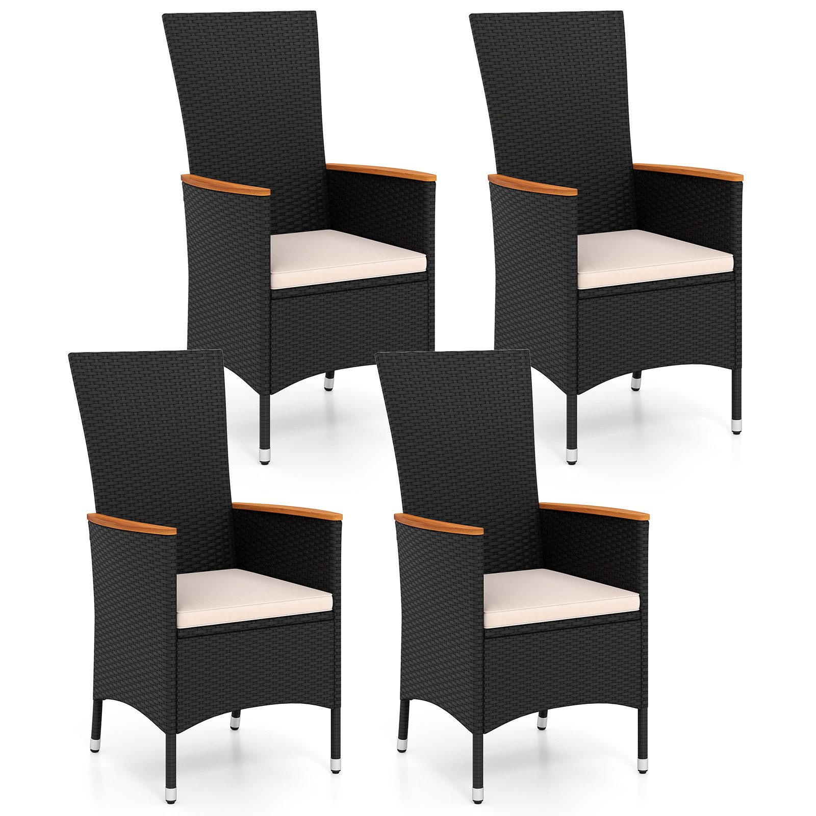 COSTWAY Rattanstuhl (2 St), Gartenstuhle rattan, Terrassenstuhle hochlehner