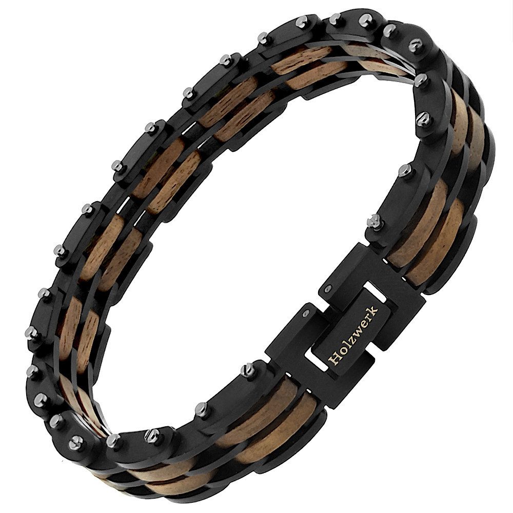 Holzwerk Edelstahlarmband Designer Holz Armband, Armkette Gliederarmband, inklusive Armbandkürzer, Holz Unikate, ideal auch als Geschenk