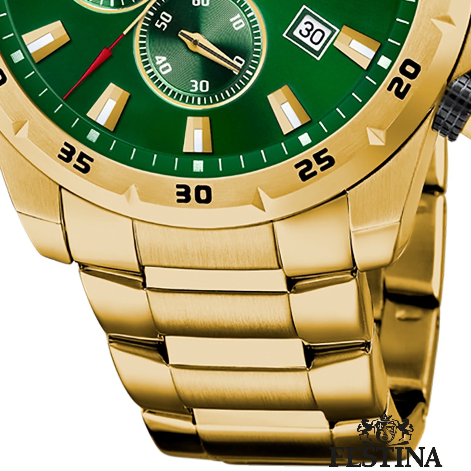 Festina Quarzuhr Festina Herrenuhr Chronograph Sport, (Analoguhr), Herren Armbanduhr rund, Edelstahlarmband gold, Sportlich