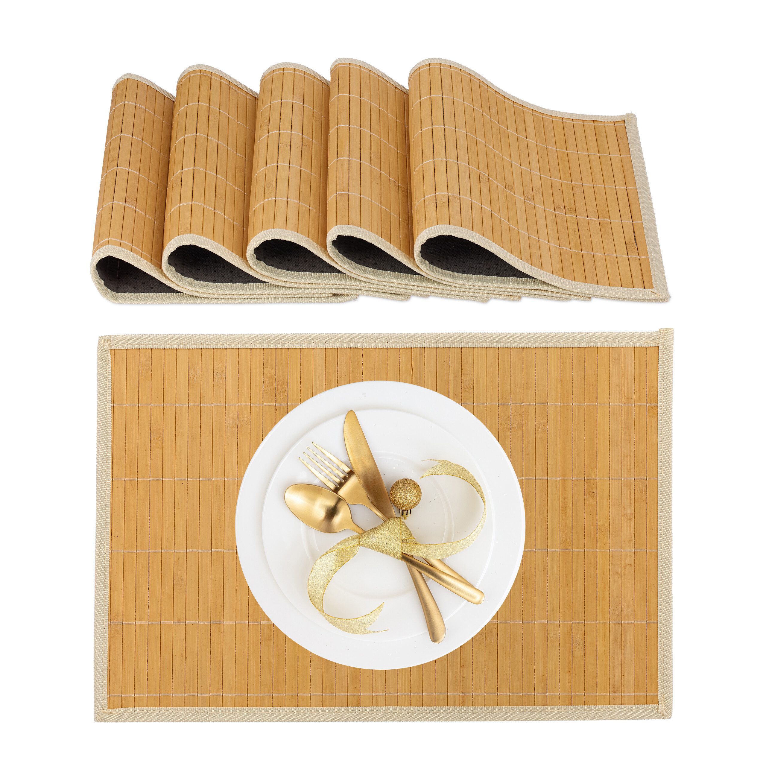 relaxdays Platzset Tischset 6er Set Bambus, (6 Tischmatten), Creme günstig online kaufen