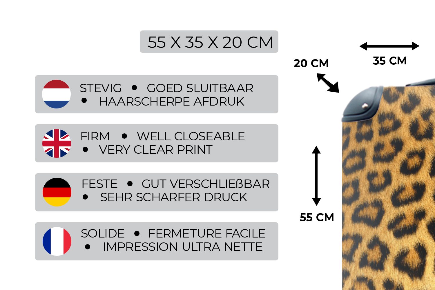 MuchoWow Handgepäckkoffer Leopard - Fell - Haar, 4 Rollen, Reisetasche mit rollen, Handgepäck für Ferien, Trolley, Reisekoffer