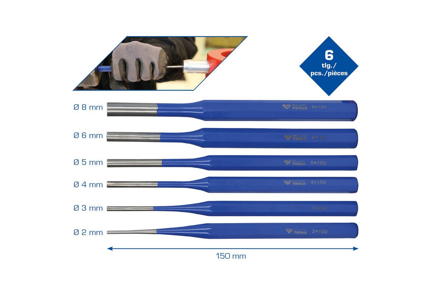 Thumbnail - Brilliant Tools Spitzmeißel BRILLIANT TOOLS Splintentreiber-Satz 6tlg. - BT085006