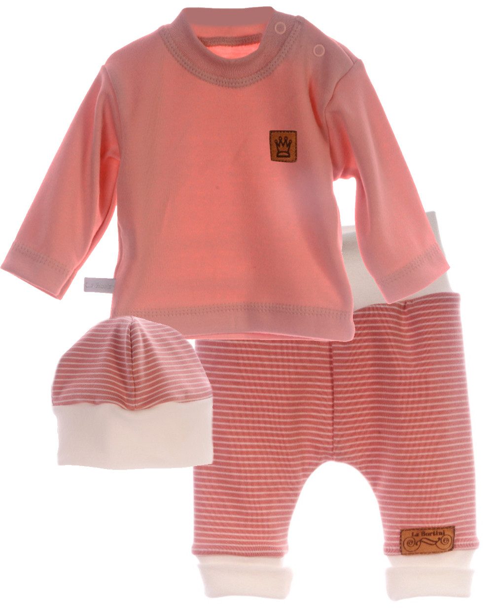 Langarmshirt & Hose Baby Anzug Shirt Schlupfhose Mütze Erstlingsset gestreift