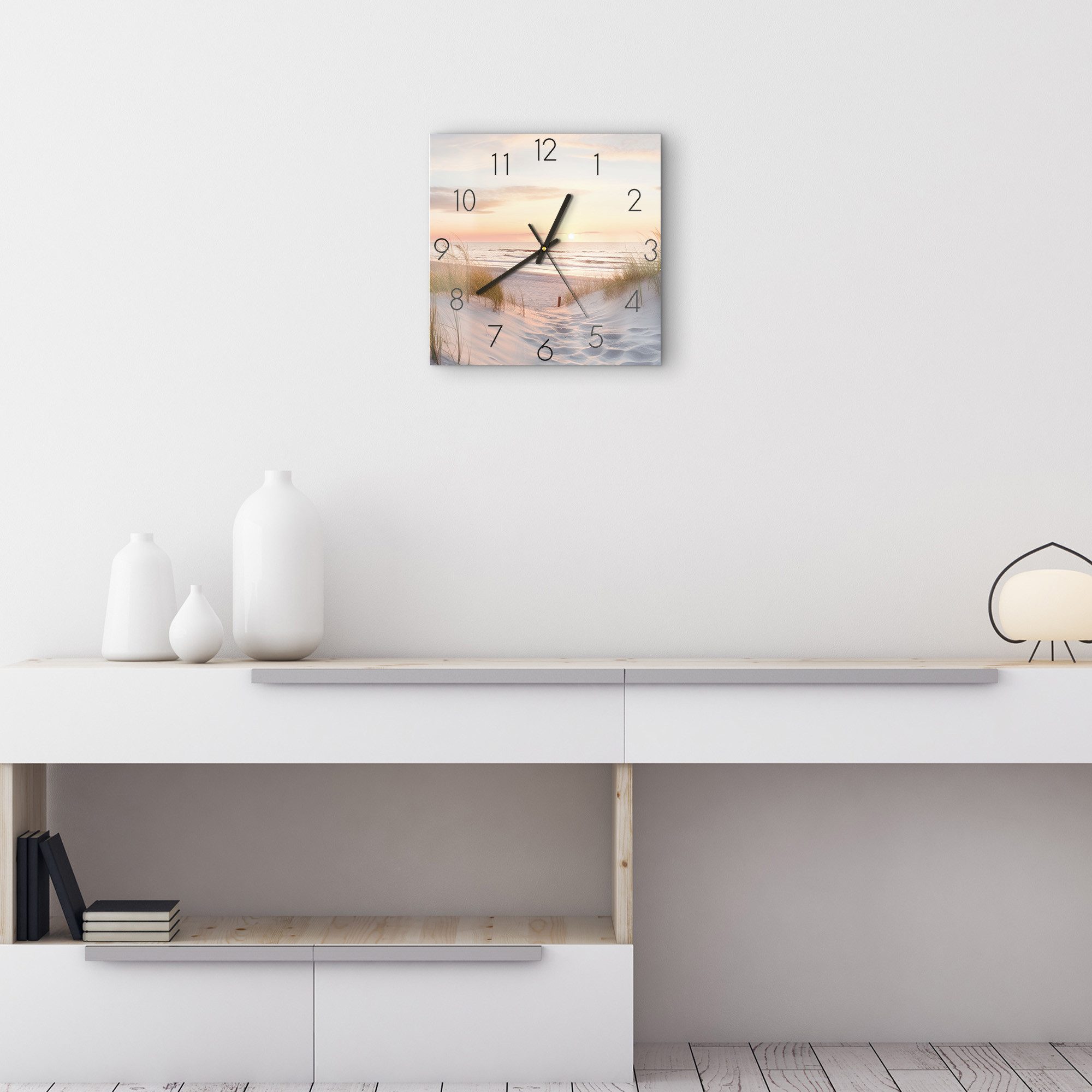 DEQORI Wanduhr 'Abendruhe am Strand' (Glas Glasuhr modern Wand Uhr Design Küchenuhr)