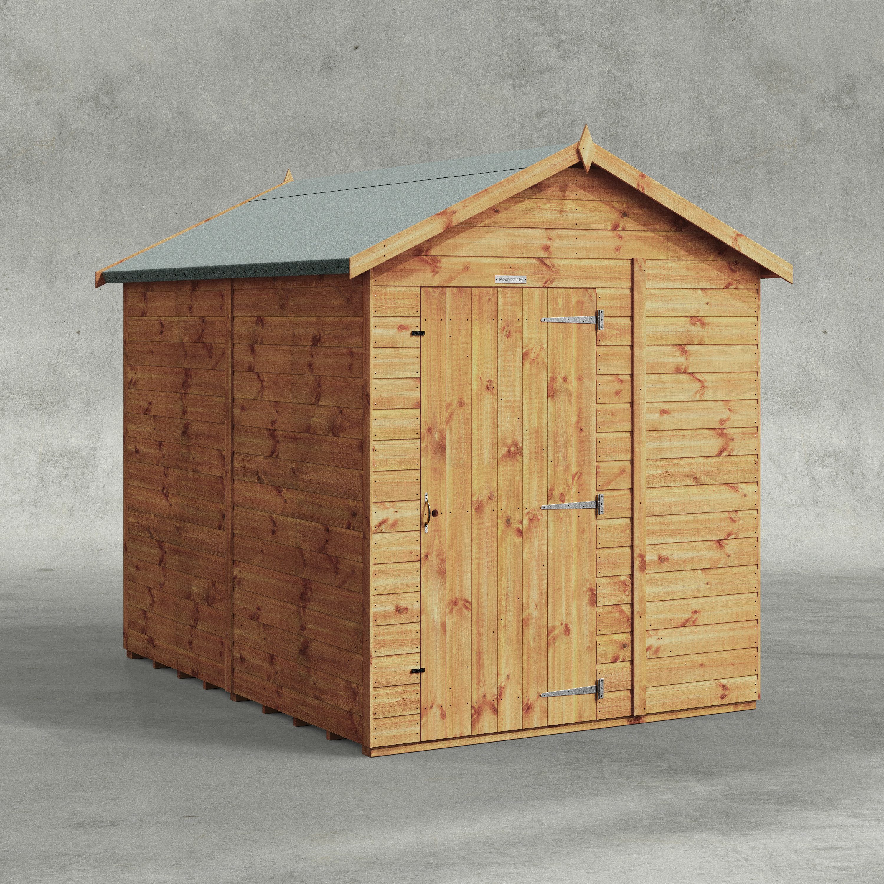Powersheds Gartenhaus mit Satteldach aus Nut- und Feder Vollholz ohne Fenster, BxT: 240x180 cm, (Polyester-verstärkte Dachpappe, gehärtetes Glas, hochwertiges Holz), Hochwertiges Holz
