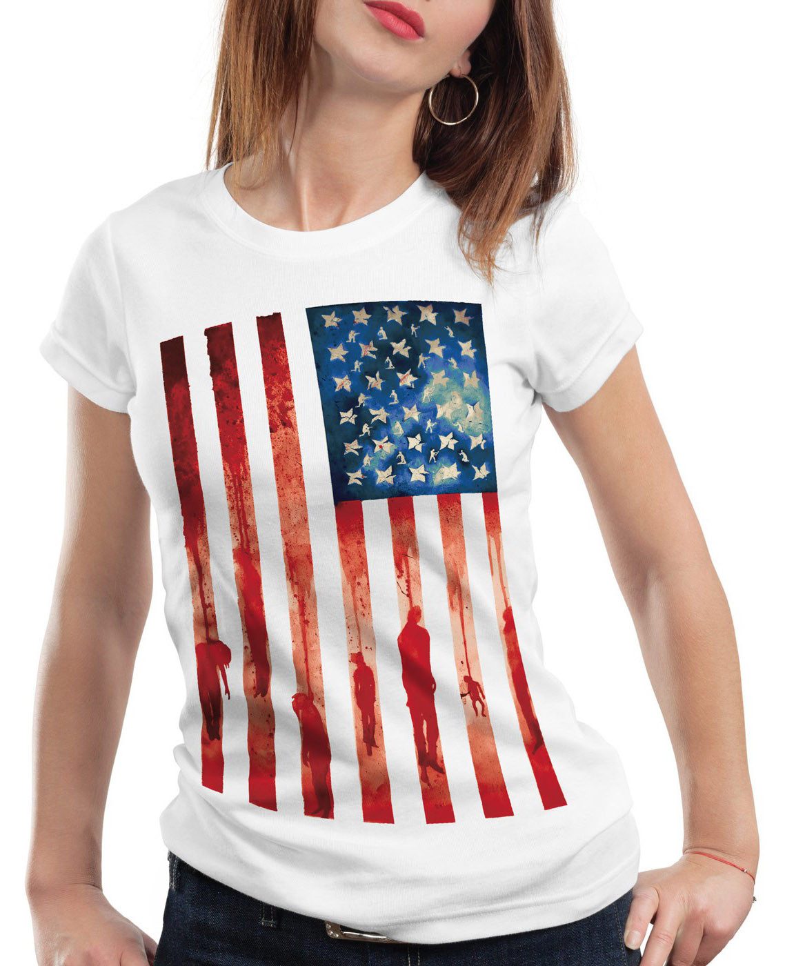 style3 T-Shirt Stars Stripes and Blood vereinigte staaten usa flagge us ame günstig online kaufen
