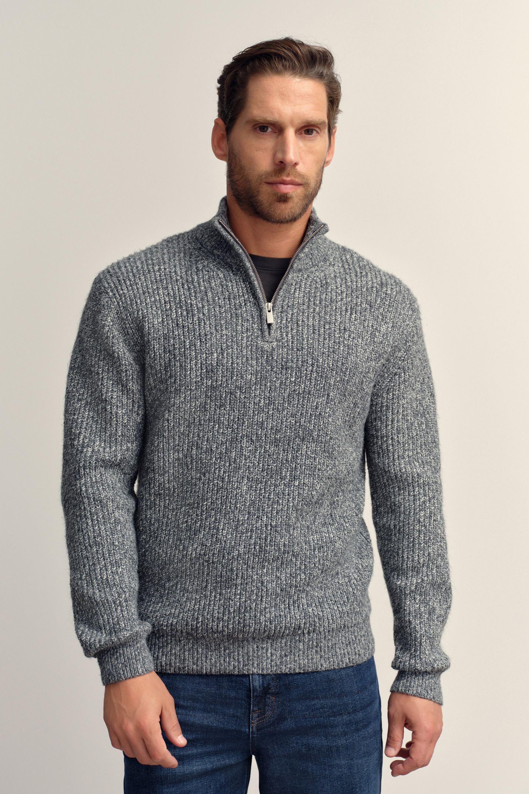 Next Troyer Regular Fit Strukturstrickpullover mit Viertel-RV (1-tlg)