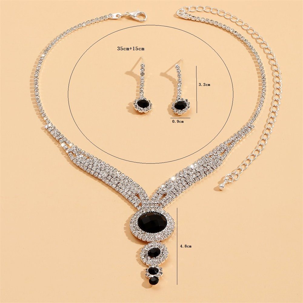 Rouemi Choker-Set Mode Halskette, Zirkonia Damenschmuck Schwarzer Set Halskette Ohrringe