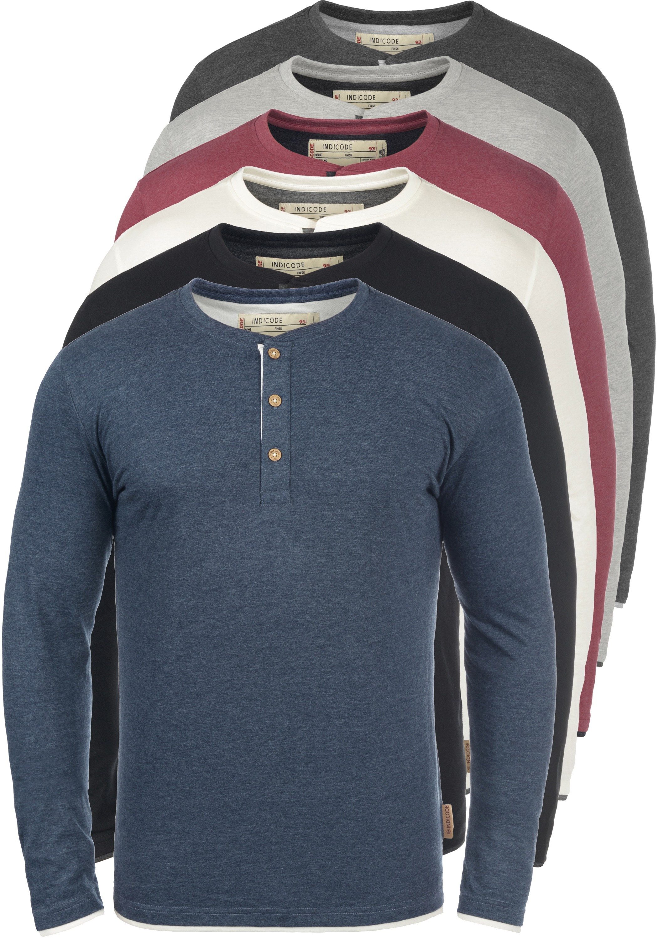 Indicode Rundhalsshirt IDGifford Longsleeve mit Knopfleiste