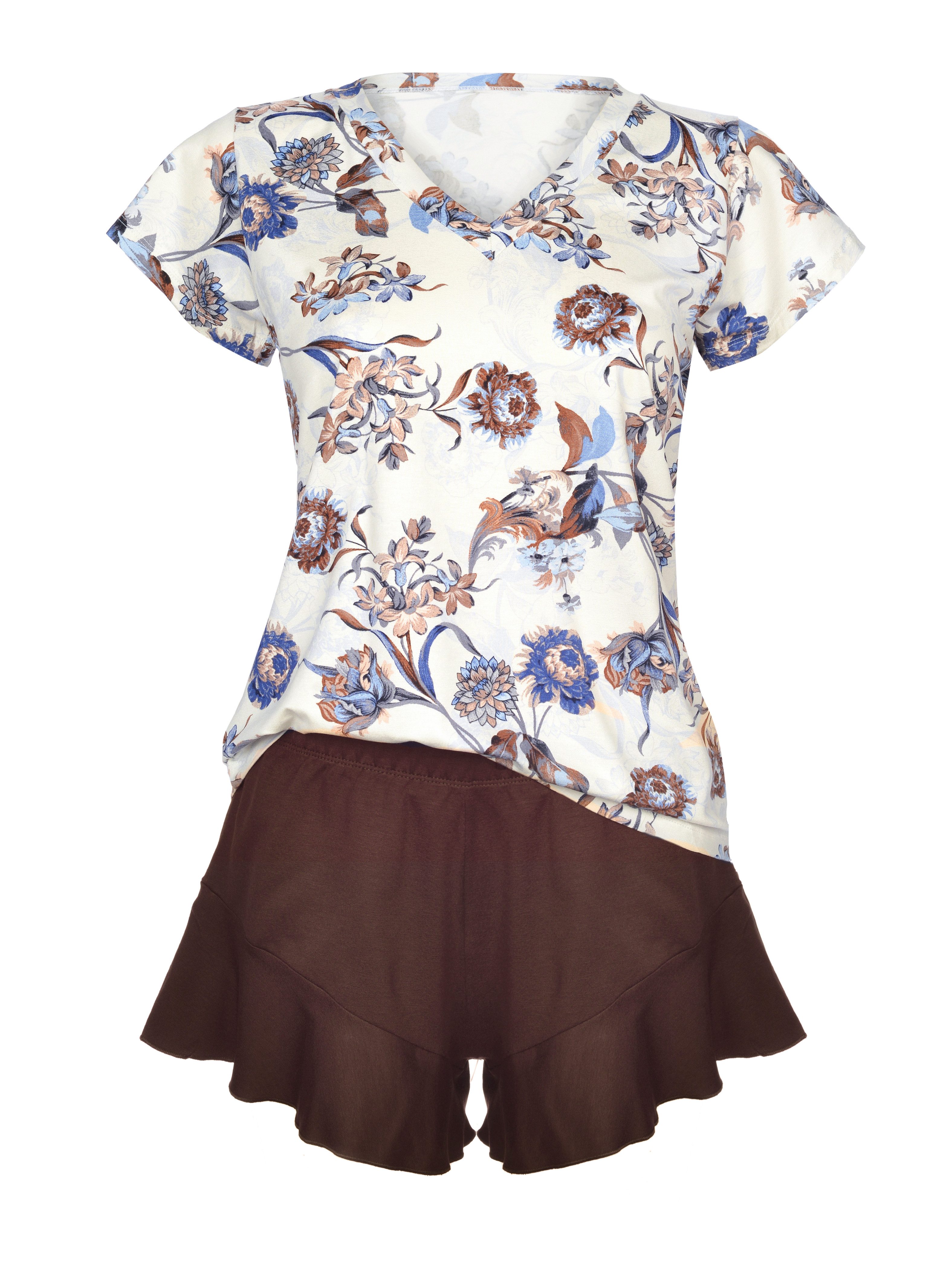 Donna Shorty kurzer Schlafanzug (2 tlg) kurze Hose mit Volant & Blumen Shir günstig online kaufen