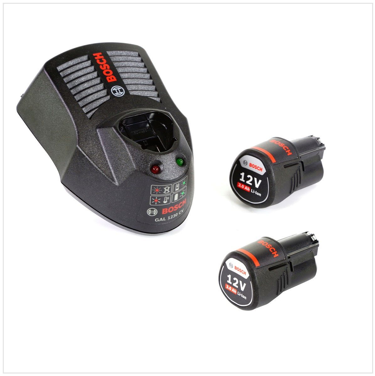 Bosch Professional Starter-Set 12 V mit 2x GBA 12 V 3,0 Ah Akku und GAL 1230 CV Ladegerät Akkupacks