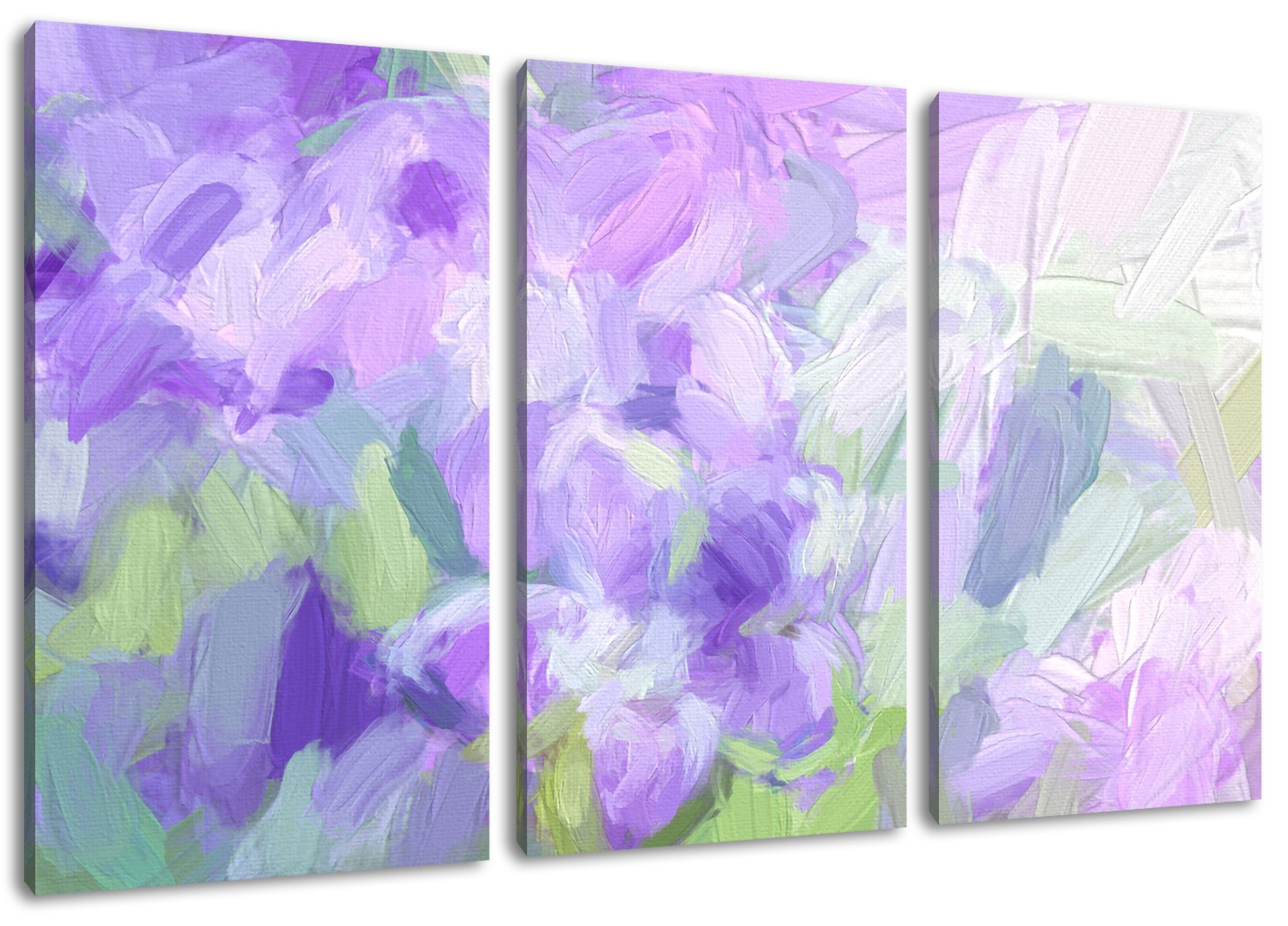 Lavendelblumen 3Teiler Lilane (120x80cm) bespannt, Leinwandbild Zackenaufhänger Pixxprint St), Leinwandbild Kunst, (1 Lavendelblumen inkl. Lilane fertig Kunst