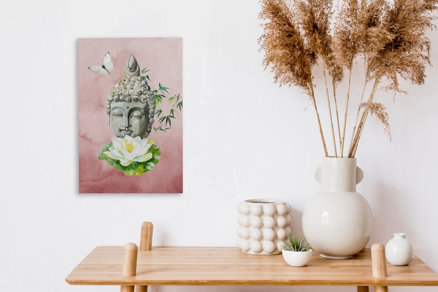 OneMillionCanvasses® Leinwandbild Buddha - Gesicht cm Leinwandbild inkl. St), bespannt - 20x30 Schmetterling, Zackenaufhänger, (1 fertig Gemälde