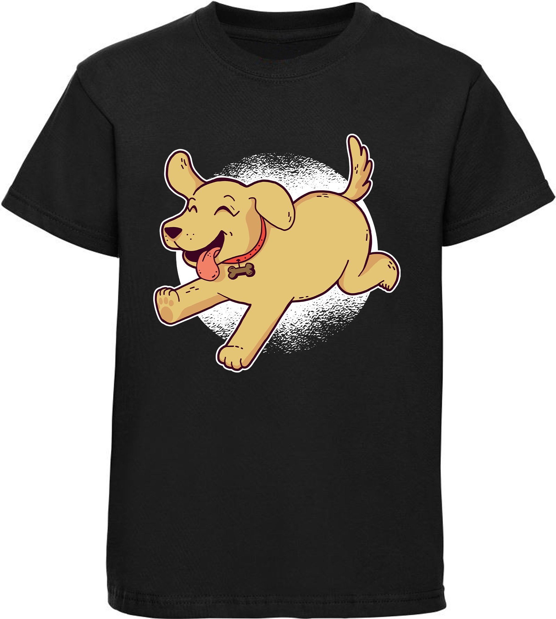 MyDesign24 T-Shirt Kinder Baumwollshirt Labrador mit - Hunde bedruckt Spielender Shirt Aufdruck, schwarz i248 Print Welpe