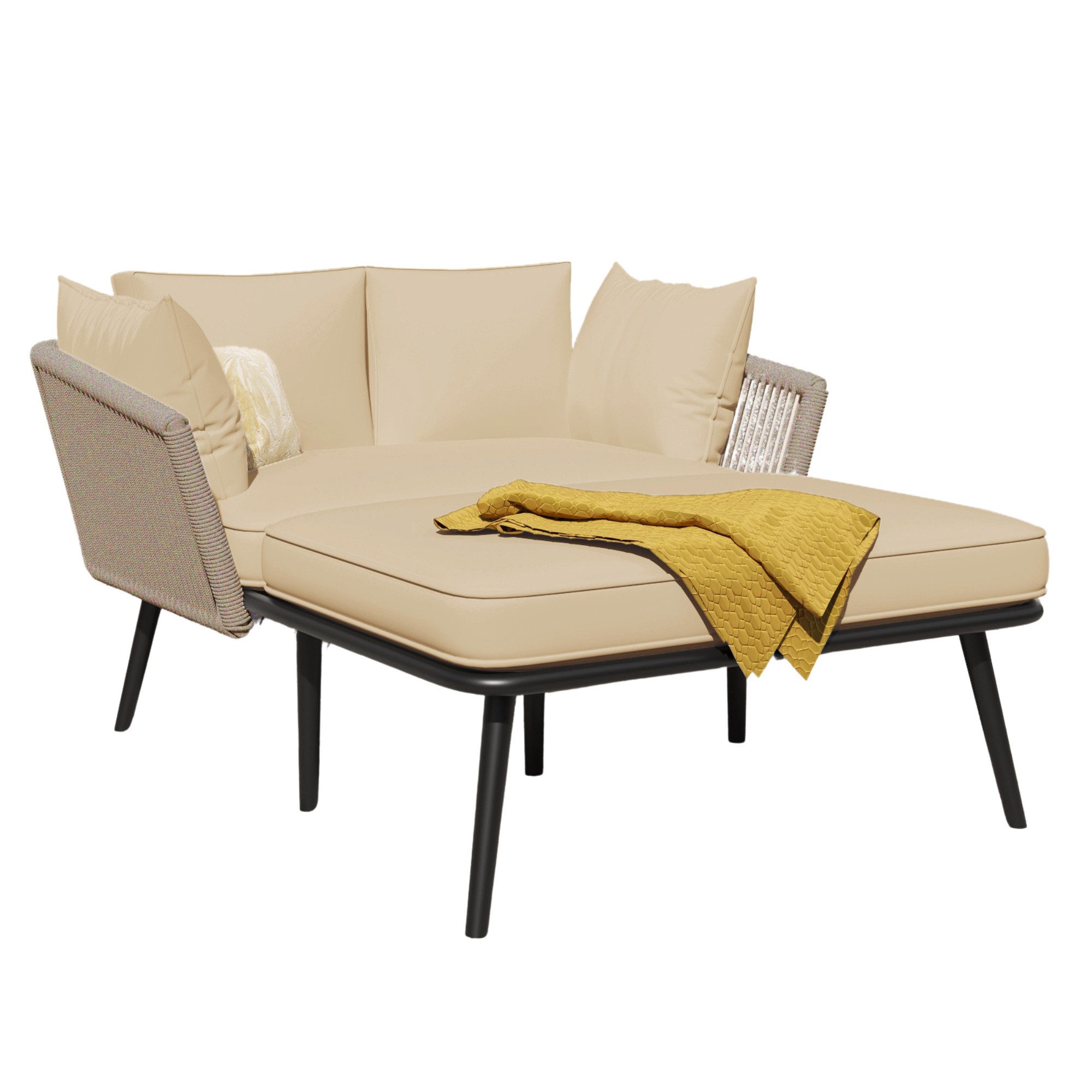 Odikalo Gartensofa Sonnenliege Gartenlounge Sonneninsel Schlafsofa Gartenmöbel Khaki