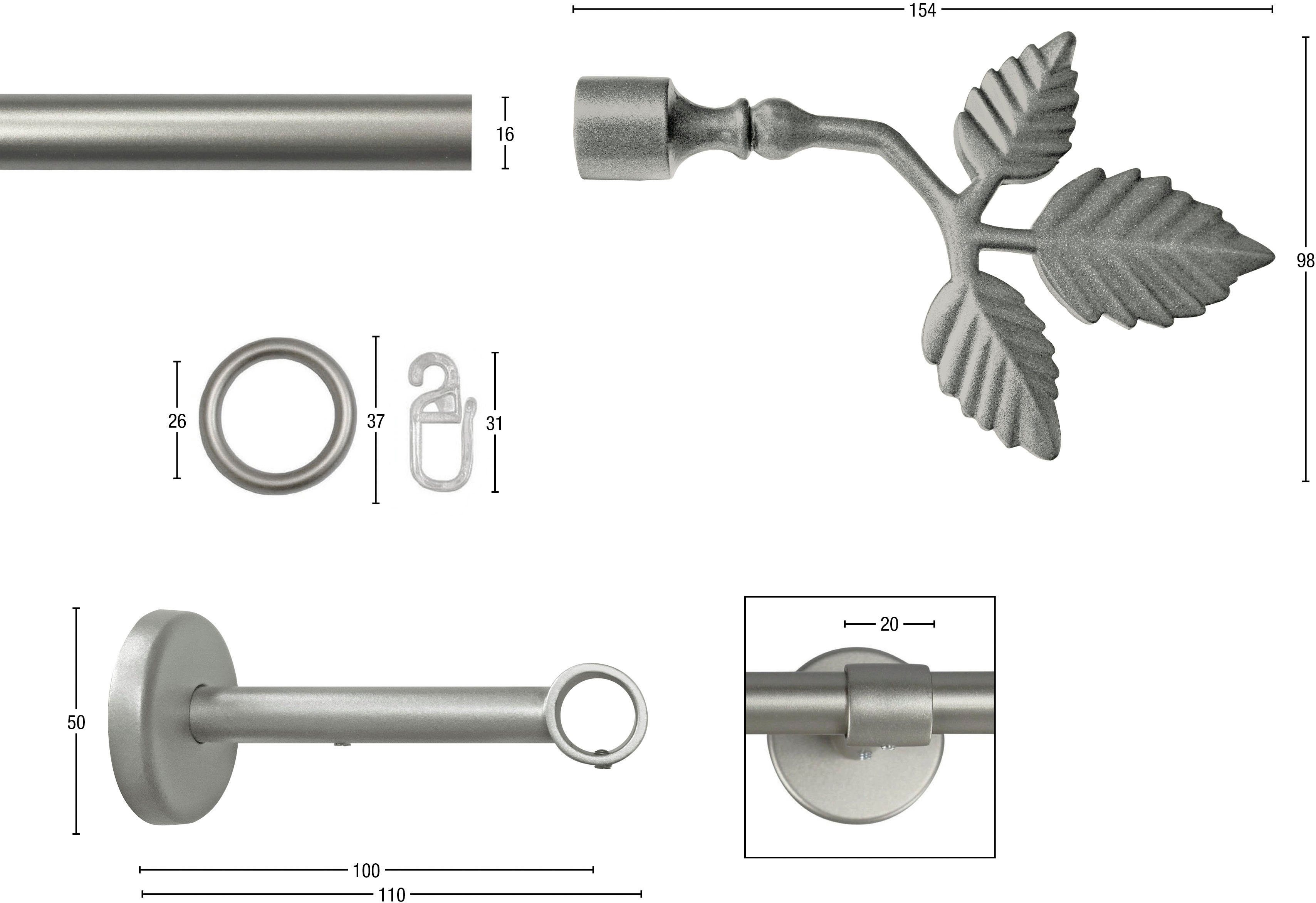 Gardinenstange RUSTIKA, GARESA, Ø 16 mm, 1-läufig, Wunschmaßlänge,  verschraubt, Metall, rustikale Vorhanggarnitur, verlängerbar, m. Ringe, Endk.  Blatt