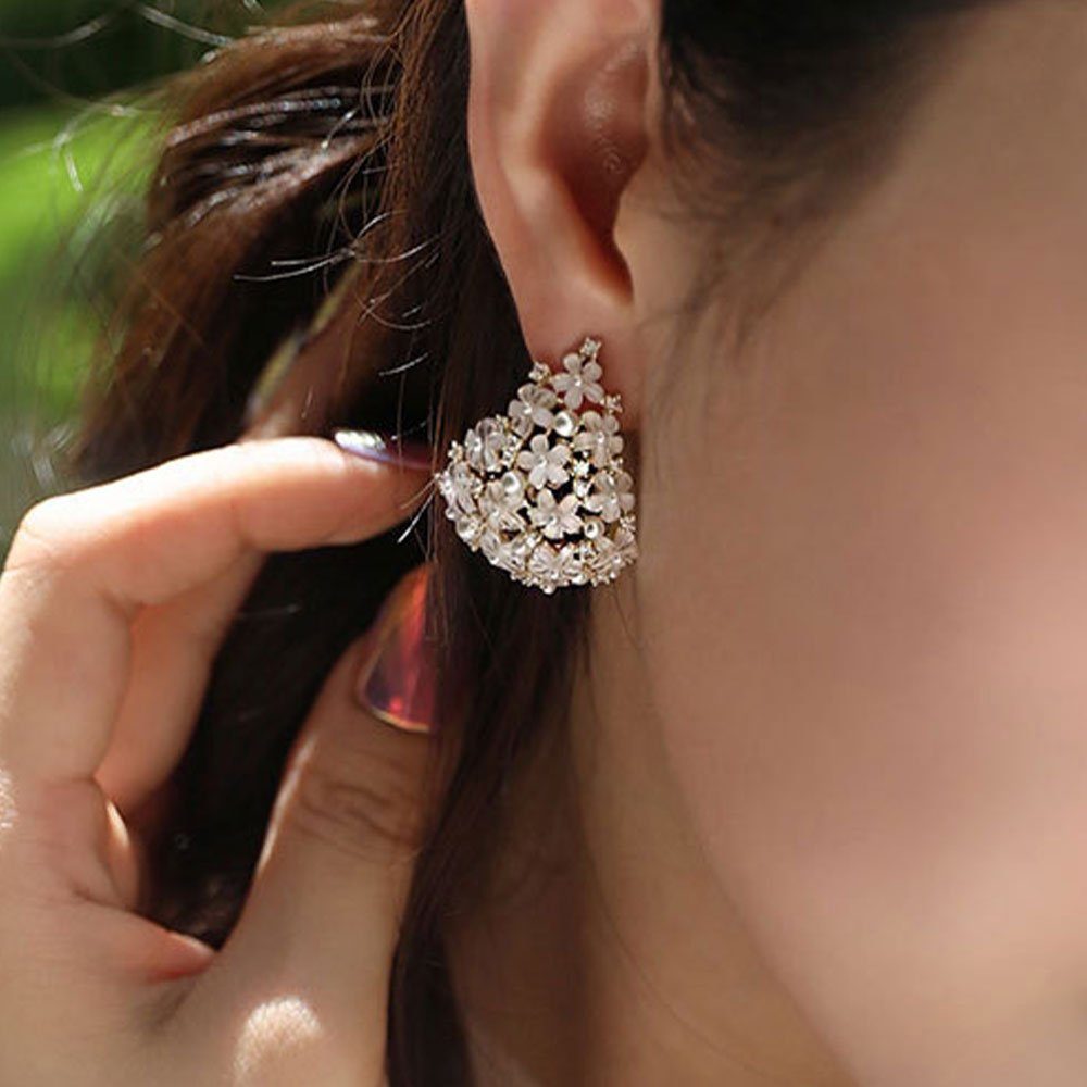 Ohrringe (2 Brautzubehör Damenschmuck AUzzO~ Stück), Paar Paar Französische Ohrhänger Ohrringe Strasssteine c-förmige florale