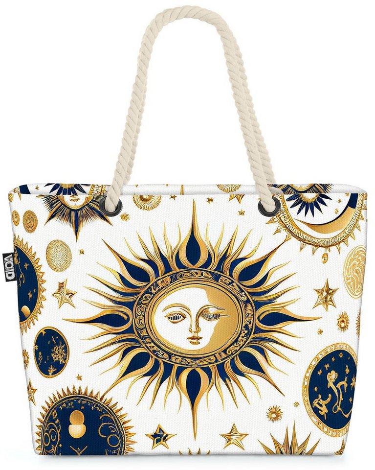 VOID Strandtasche (1-tlg), Mystik Sonne Symbol Mond Sterne Gesicht Himmel  natur weiss gold ornam