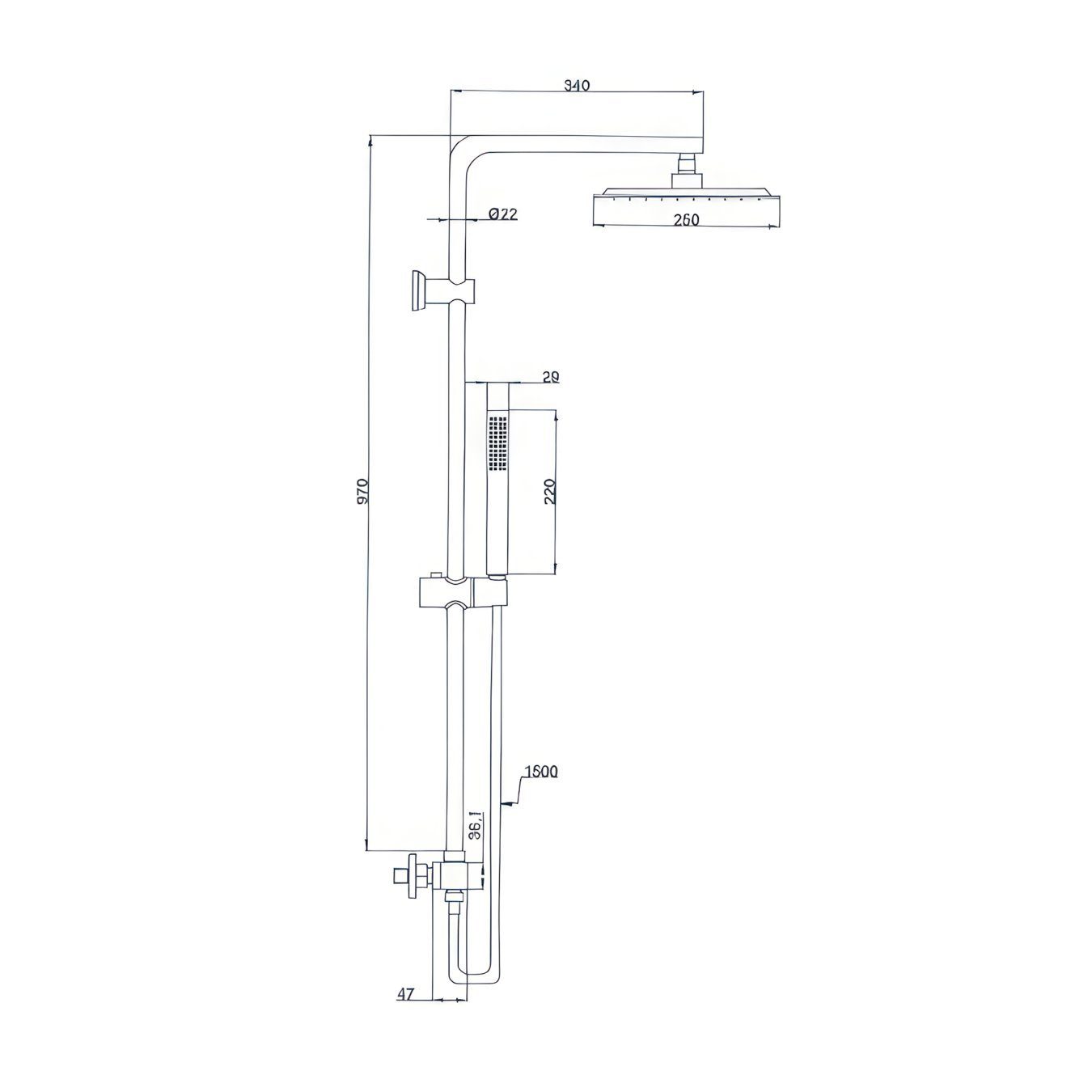 KOLMAN Duschsystem SVART Brausegarnitur Regendusche Höhe in 98 mit Thermostat Mischbatterie, Silber cm