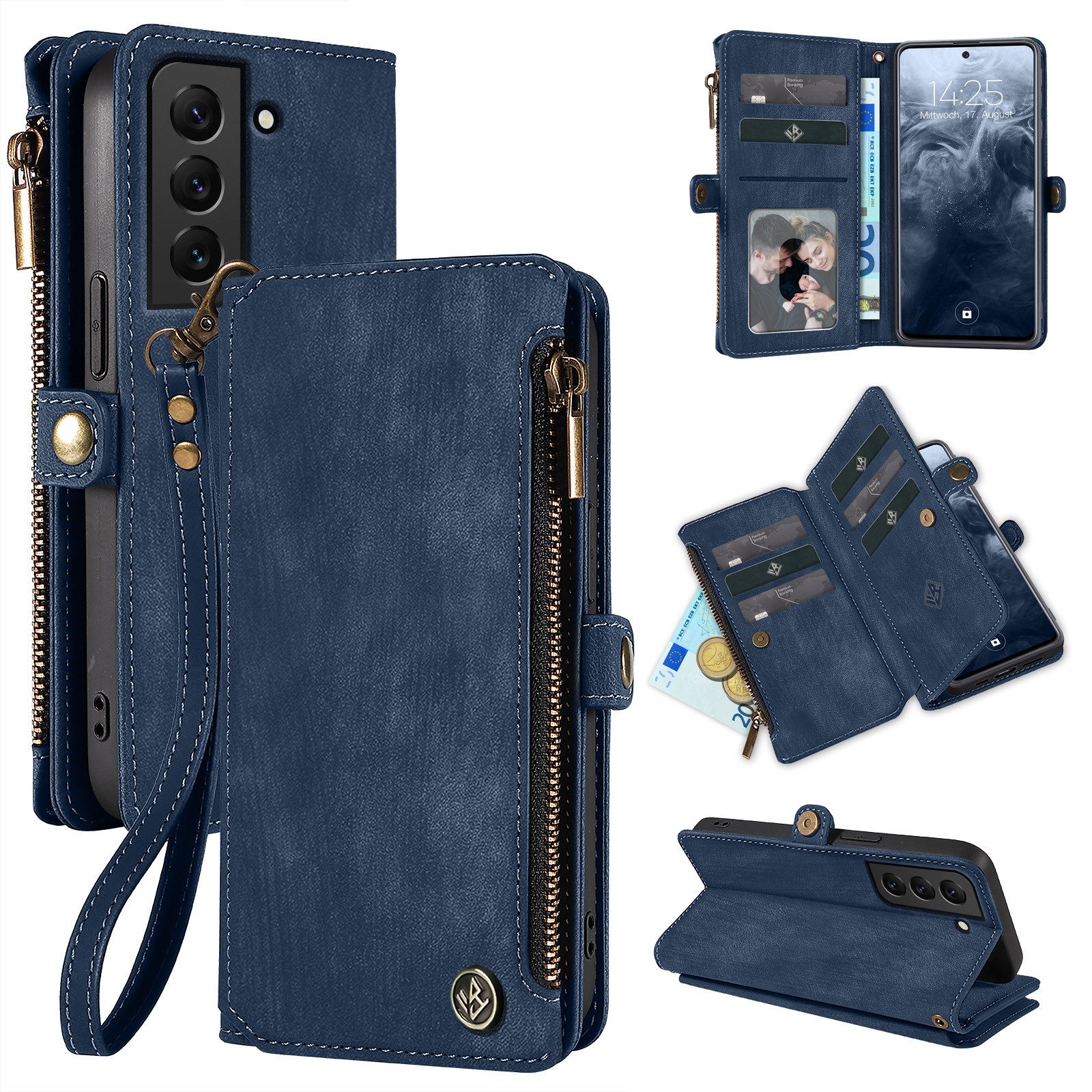 Tec-Expert Handyhülle Geldbörse Hülle mit RFID Schutz für Samsung Galaxy S22 5G 6.1 Zoll, 6.1, Klapphülle Cover Case mit Kartenfach Geldfach Münzfach