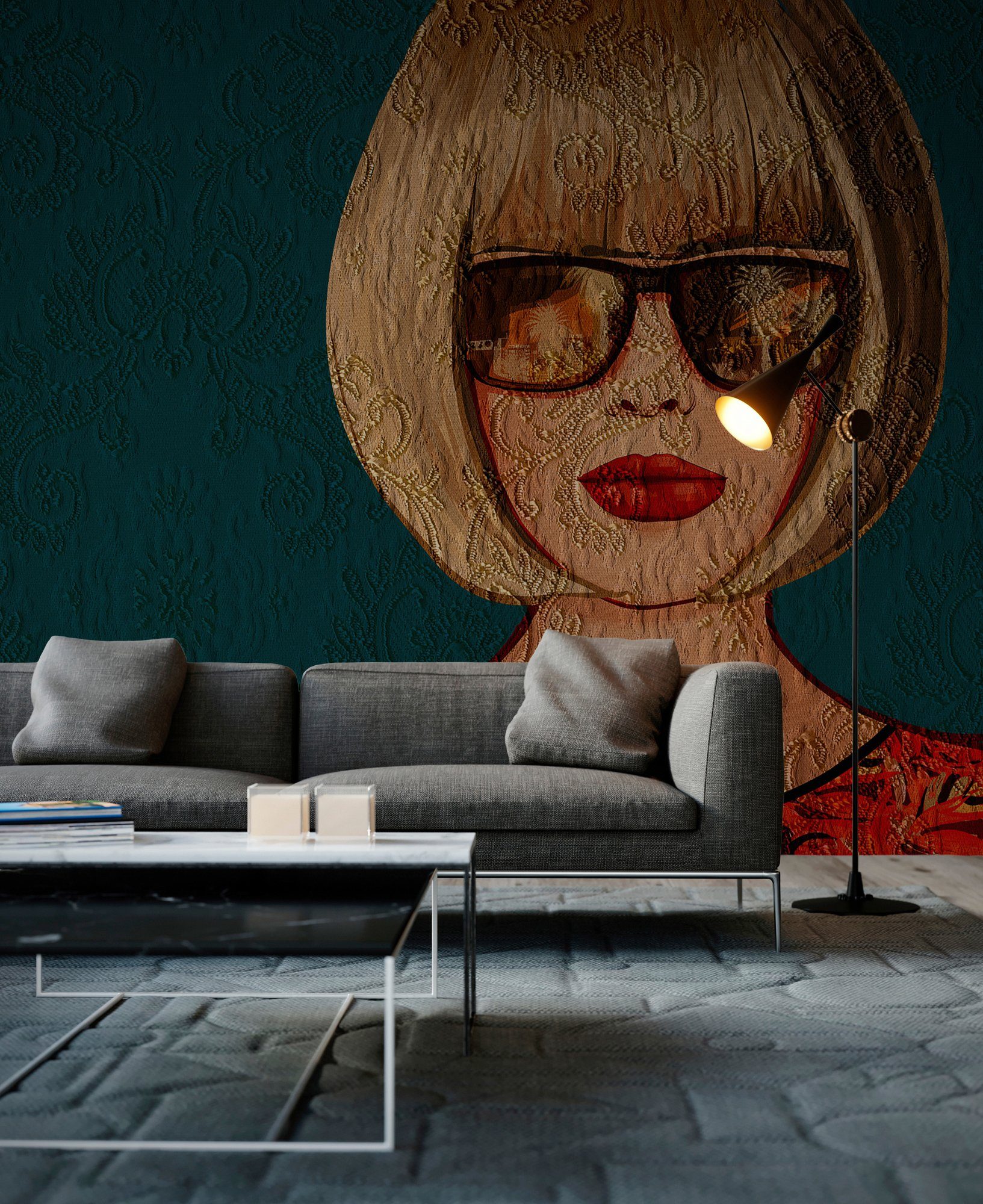 Vlies, Wand, Ornament Schräge, St), Paper abstrakt, glatt, Architects Lady 47 Atelier 2, Decke (4 Fototapete rot/orange/dunkelblau