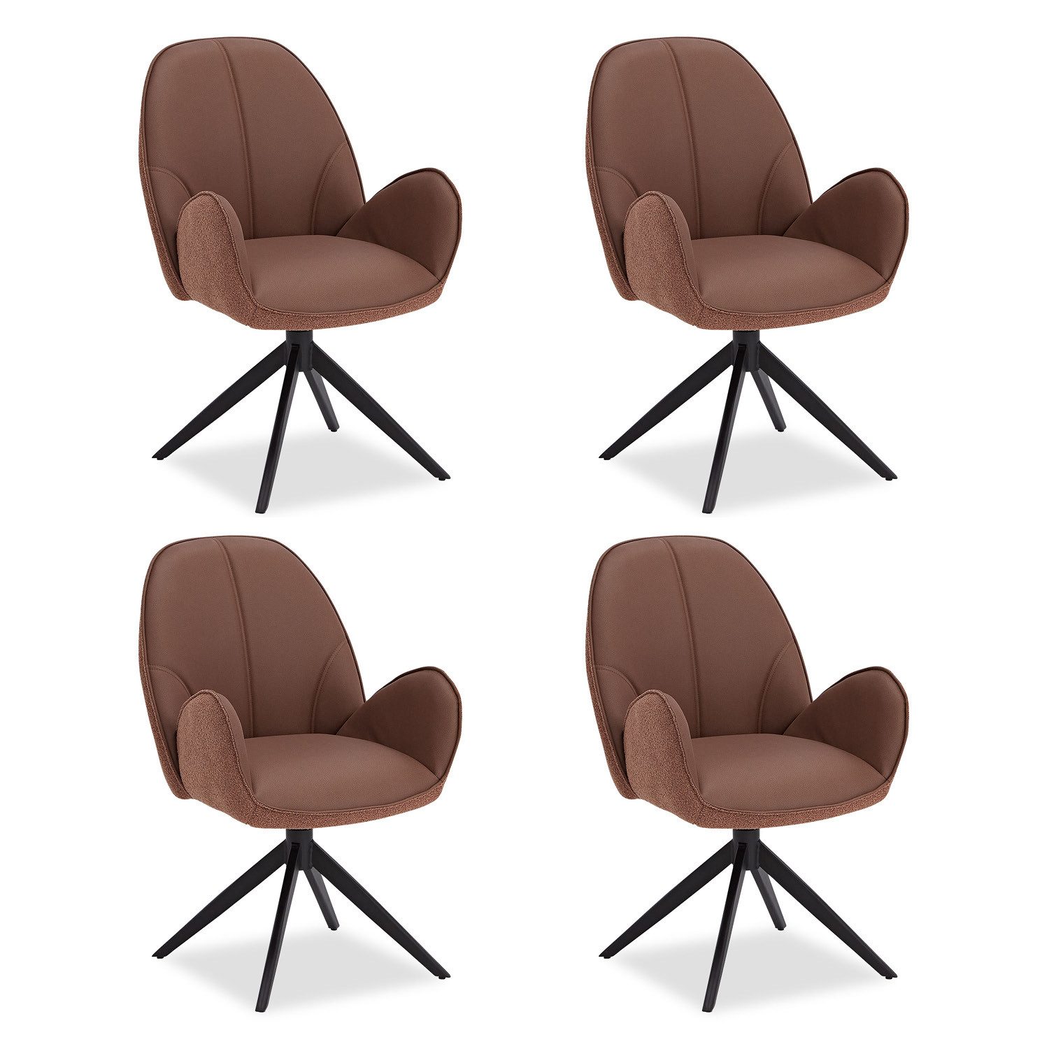 Homestyle4u Polsterstuhl 4er Set Bouclé Leder Braun Drehbar 3070 günstig online kaufen