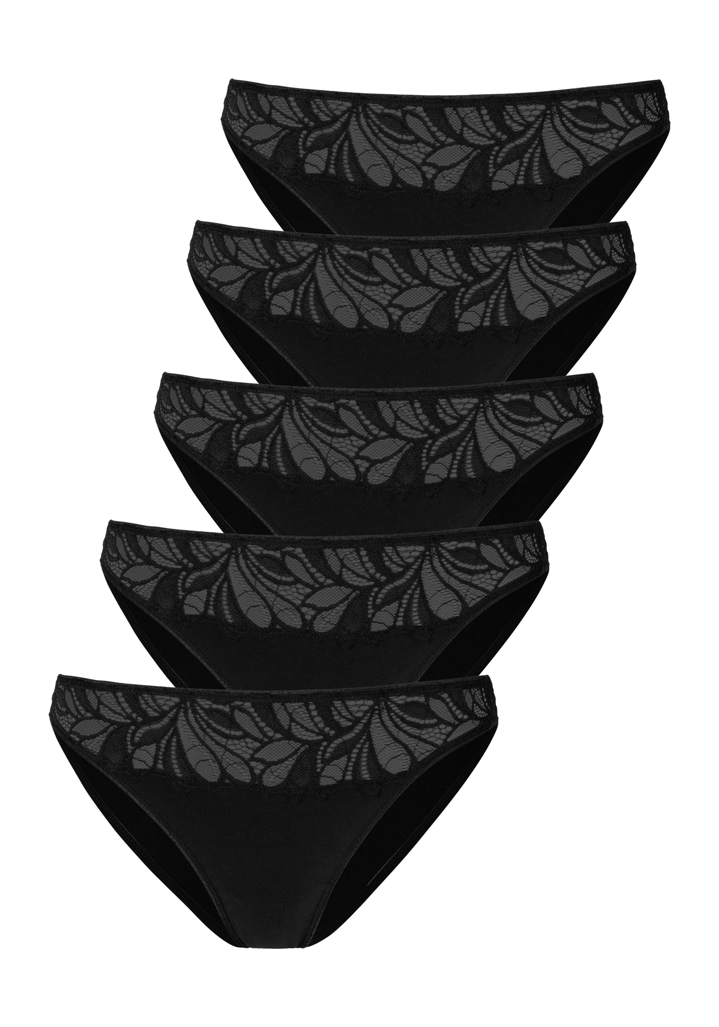 Vivance Bikinislip schwarz 5-St) elastischer aus (Packung, Baumwoll-Qualität