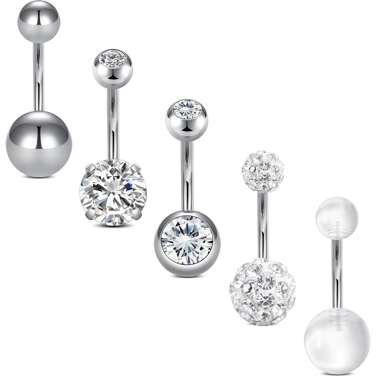 D.Bella Bauchnabelpiercing-Set Bauchnabelpiercing CZ Set 14G Chirurgenstahl Silber Rosegold