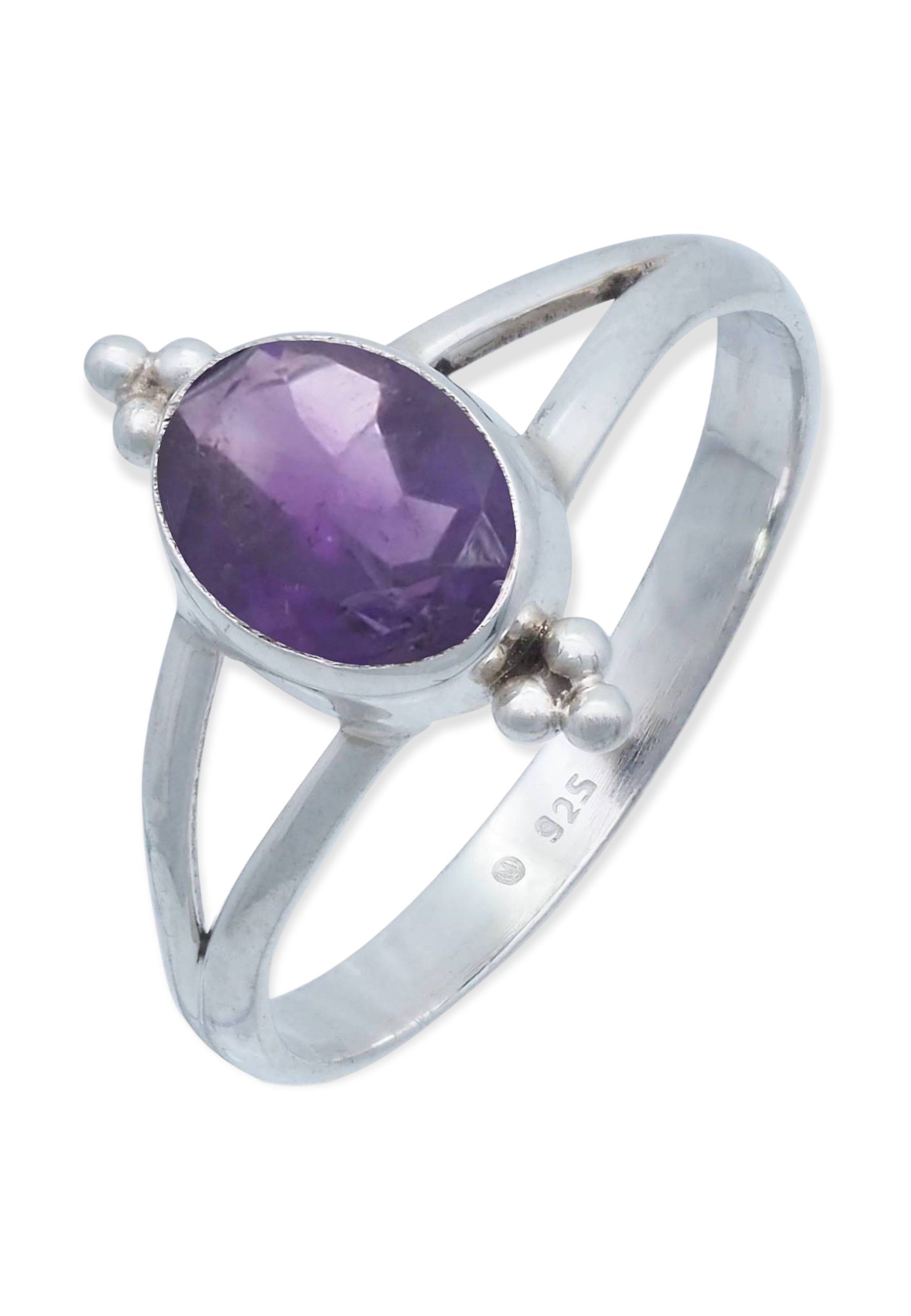 mantraroma Silberring 925er Silber mit Amethyst facettiert