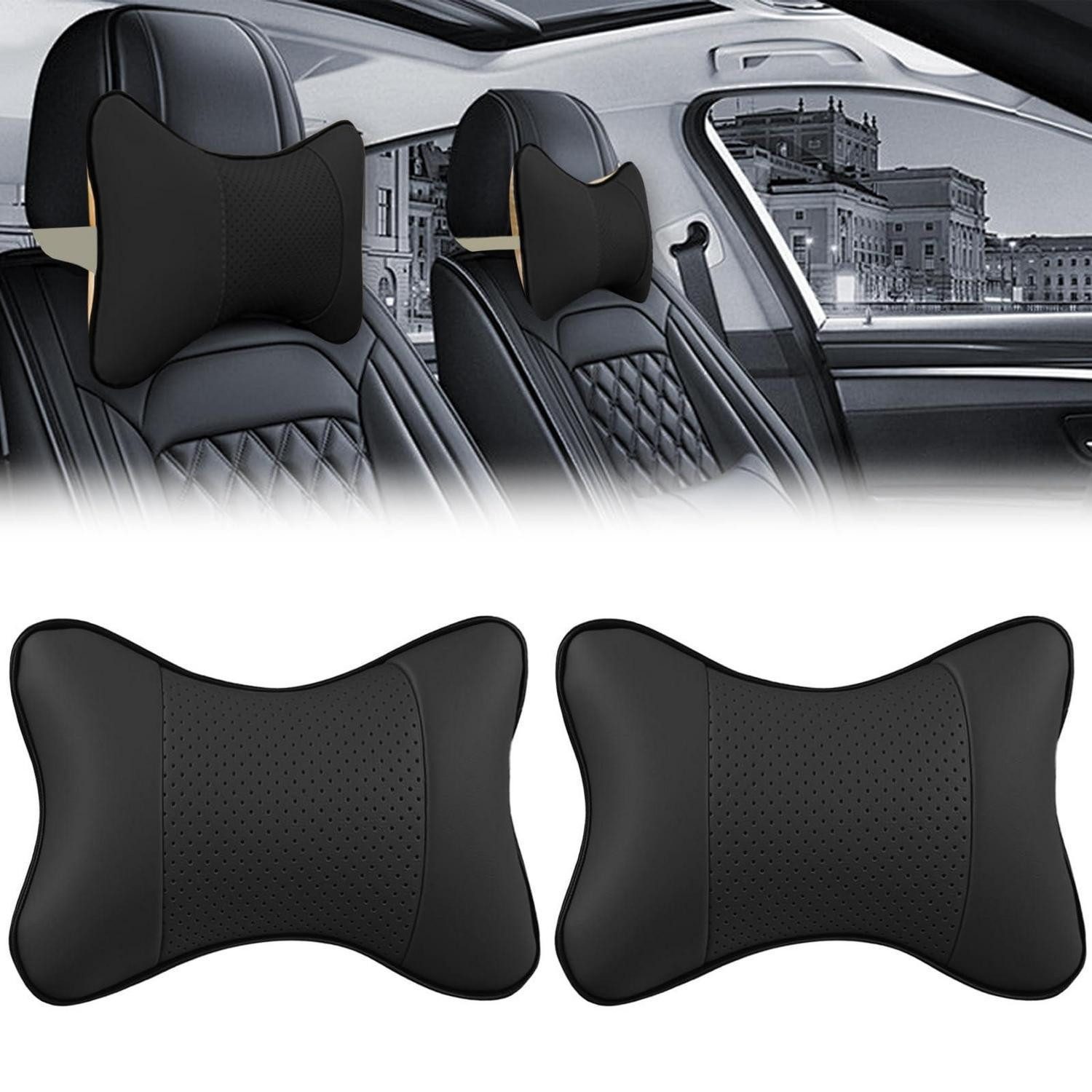LuxusKollektion Autokopfstütze Nackenkissen Auto Kopfstütze Memory Foam PU Leder 28x18 2er Schwarz