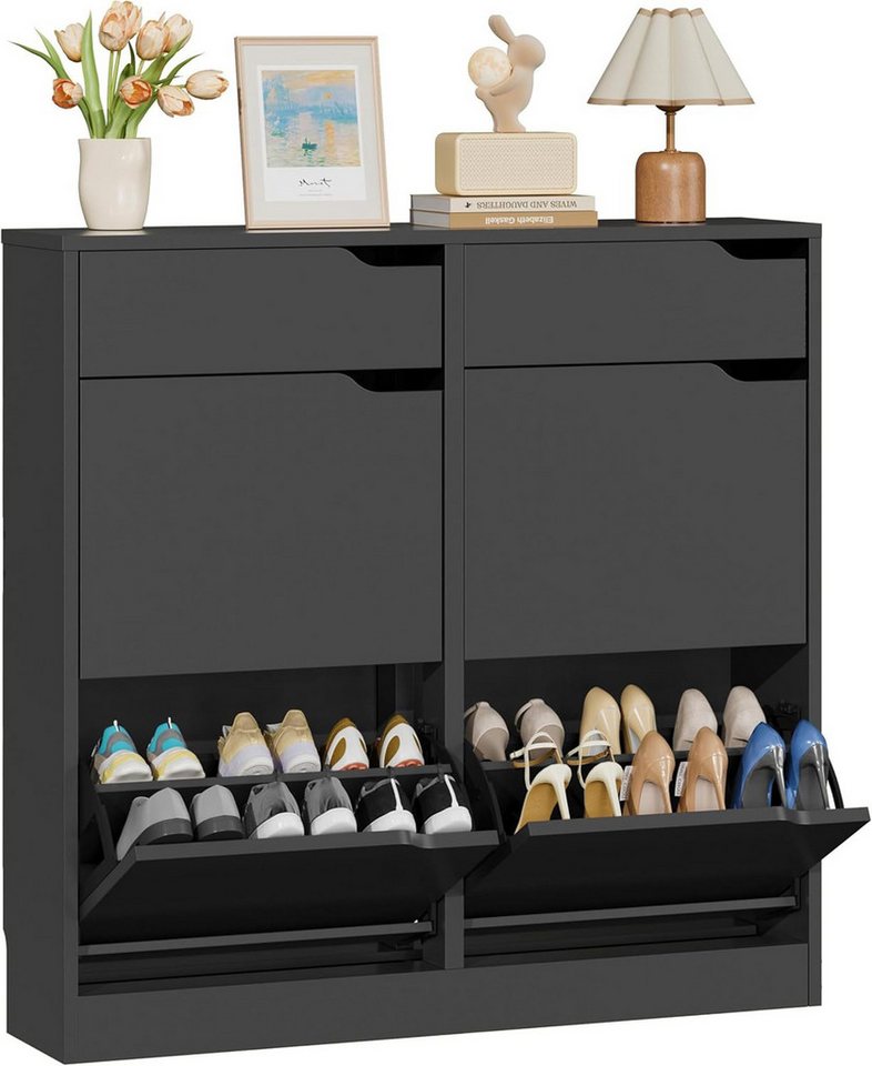 Luckice Garderobenschrank Schuhschrank, Schuhkipper, verstellbare Trennwände, Schmal (Set, 1-St., Flur & Eingang, modernes Design mit verstellbaren Regalen) 4 aufklappbare Schubladen, verstellbare Regale, Anti-Kippschutz