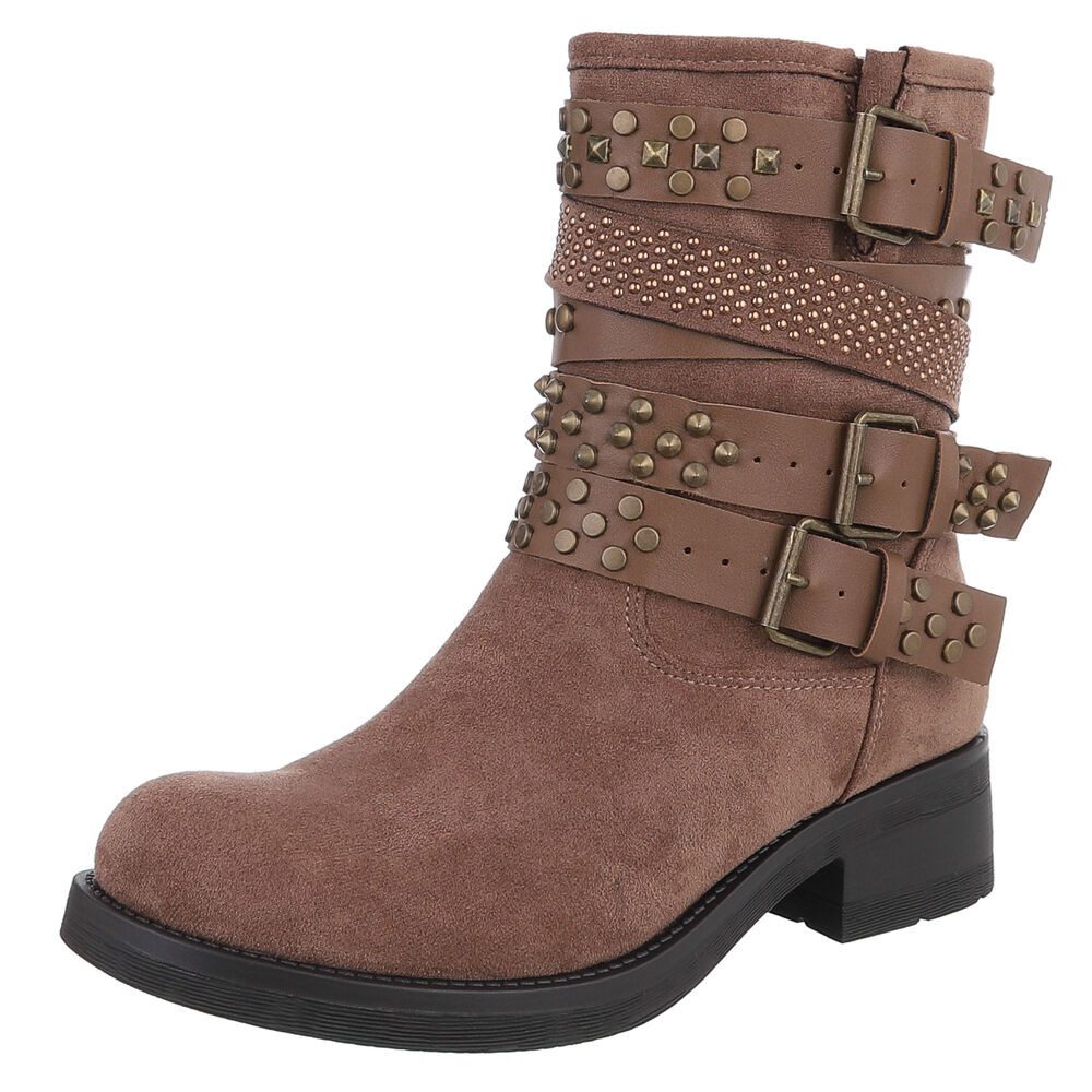 Ital-Design Rebellische Damen Boots mit Nieten und Riemen Stiefelette (9072 günstig online kaufen