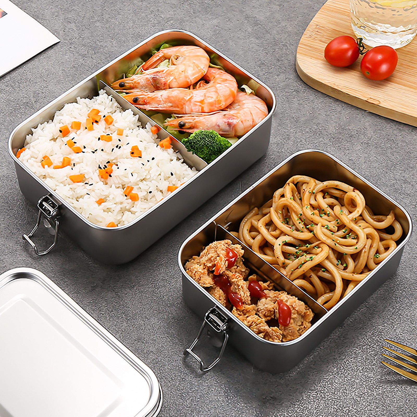 BlingBin Lunchbox 1400ml Auslaufsichere Bento-Box Brotzeit-Dose aus Edelstahl, Edelstahl, (1er Set, 1-tlg., Fassungsvermögen: 1400ml), Lunchbox, Vesperdose, Pau – Bild 3 von 5