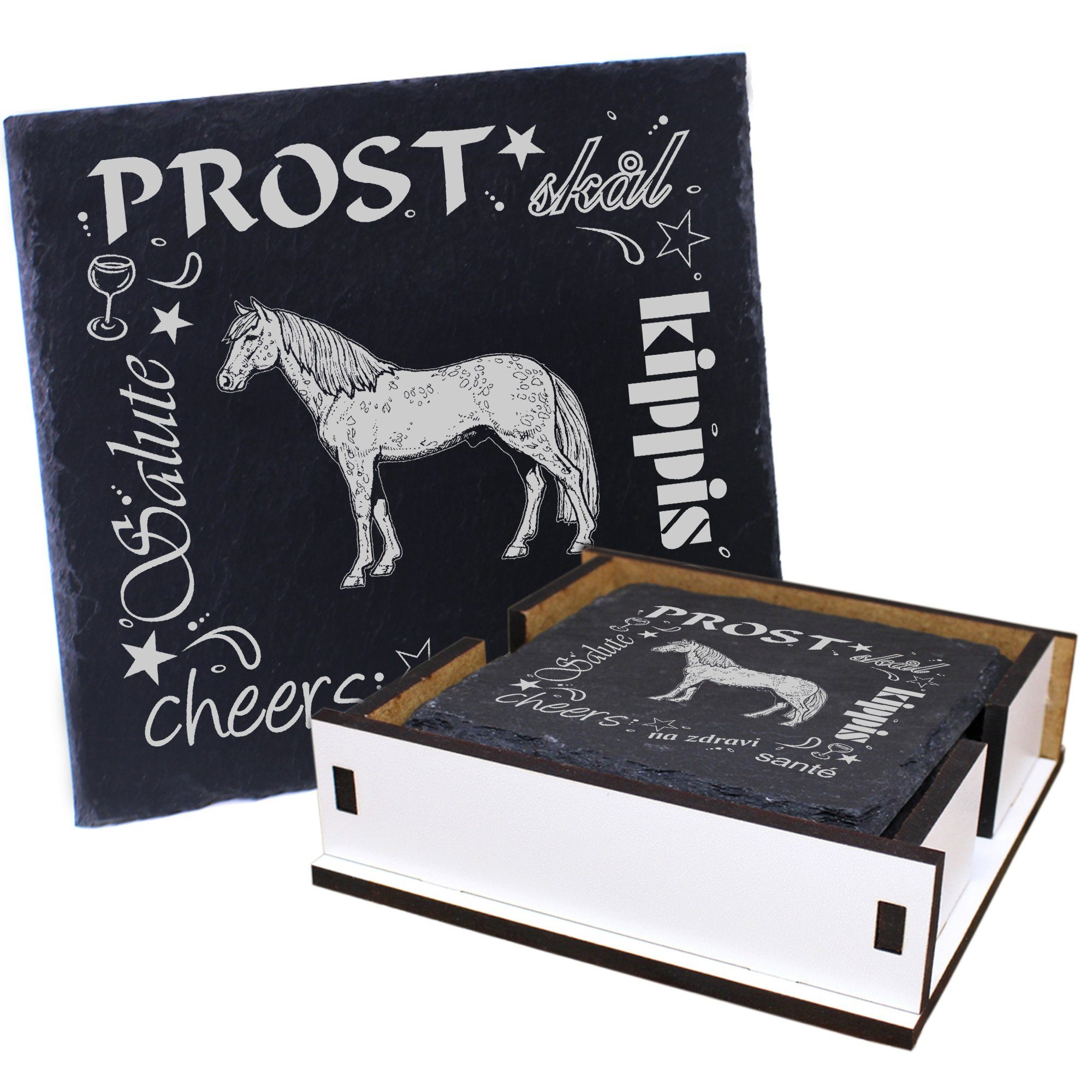 Dekolando Getränkeuntersetzer Prost Appaloosa Pferd - inkl. Box & Flaschenuntersetzer, 6-tlg.