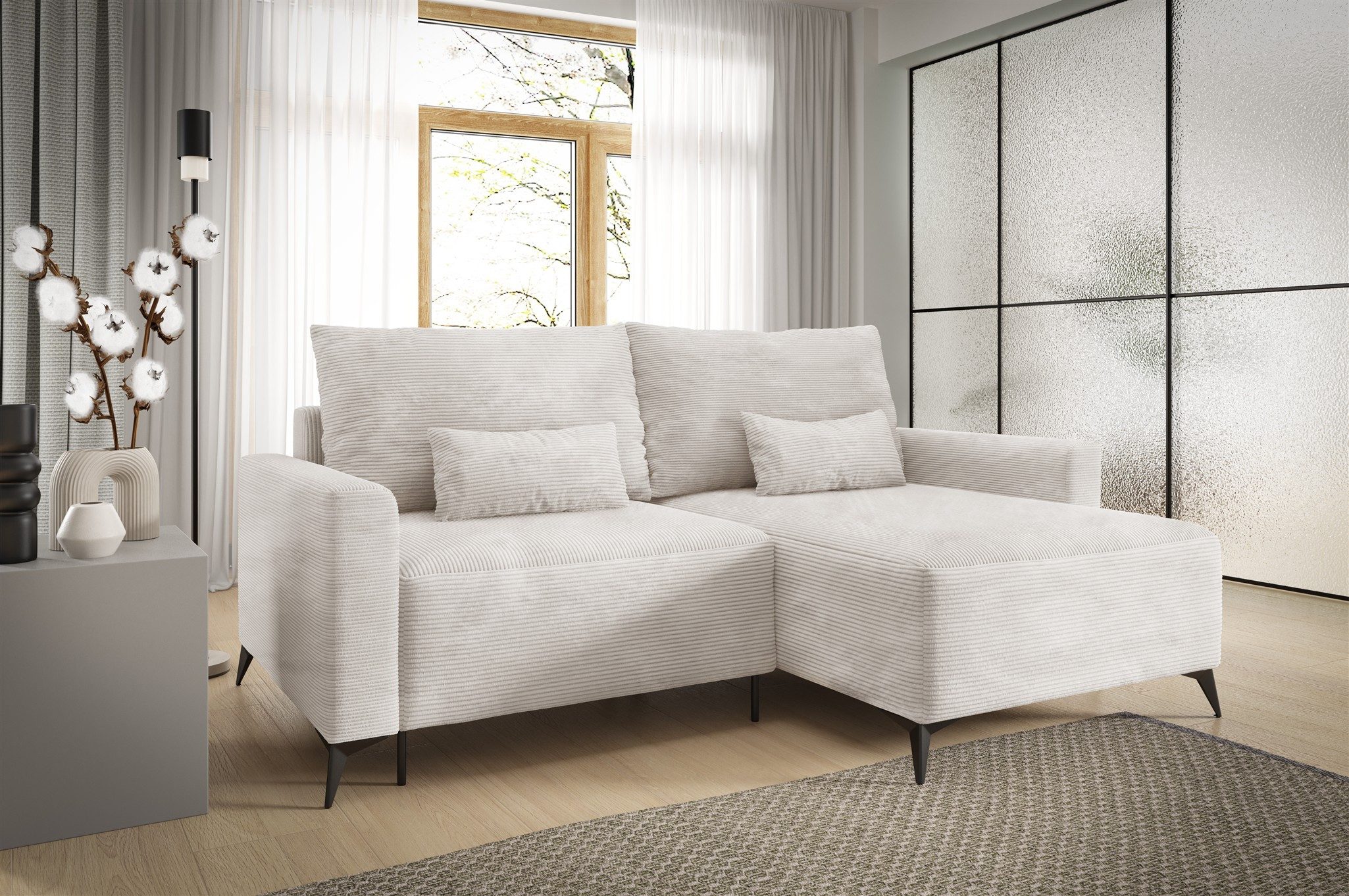 Fun Möbel Ecksofa Schlafsofa FUN DAFINO mit Ottomane in Stoff Poso, mit Bettkasten