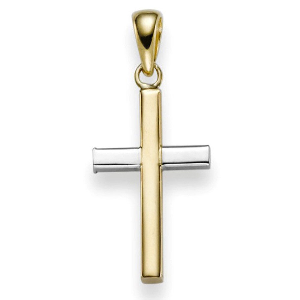 Kettenanhänger Anhänger Kreuz 24x10,5mm aus 585 Gold gelb/weiß