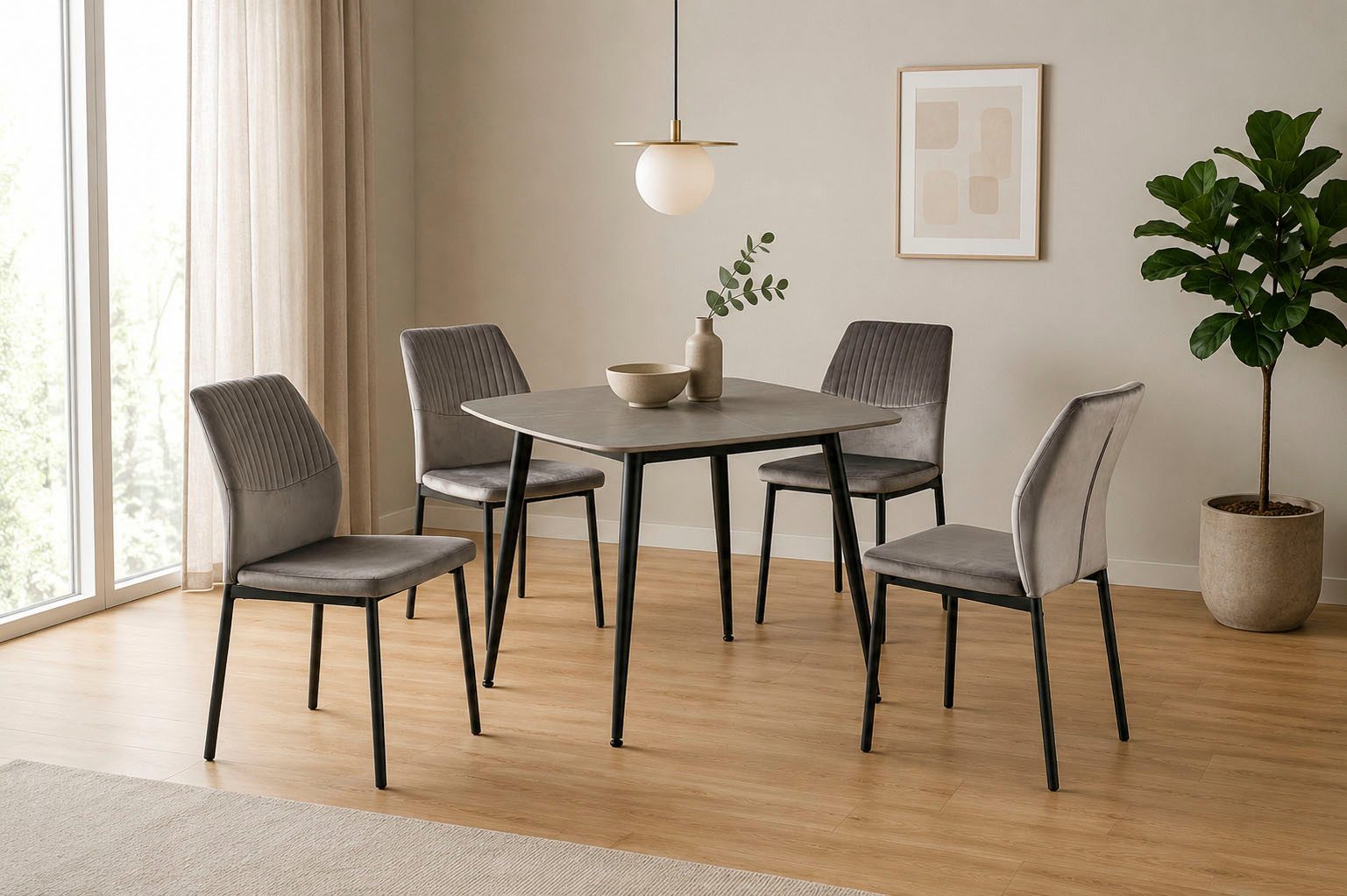 OTTO home Essgruppe Nora, Set, 5-tlg, (Set, 5-tlg., 4 Stühle + 1 Esstisch), mit 4 bequemen Stühlen, Esstisch aus gesintertem Stein in Keramikoptik
