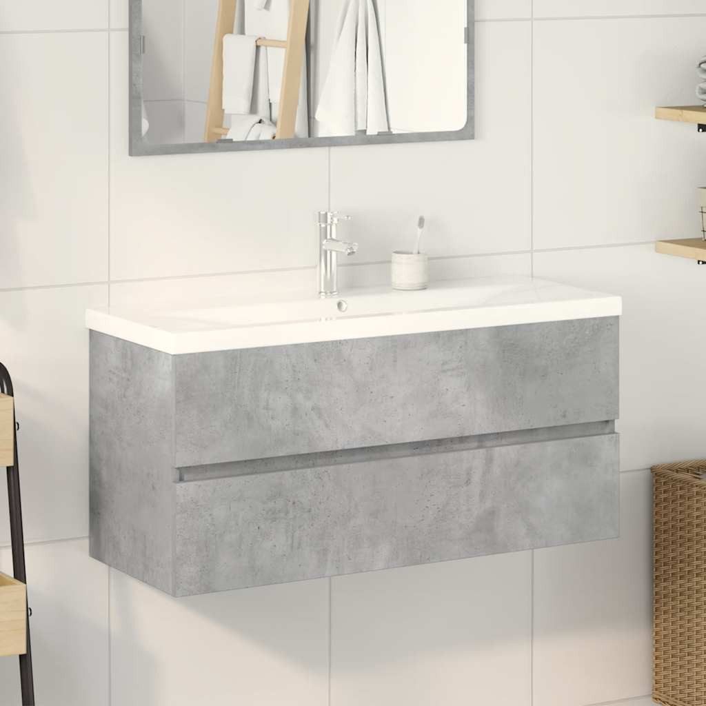 vidaXL Badezimmer-Set 2-tlg. Badmöbel-Set Betongrau Holzwerkstoff, (1-St)