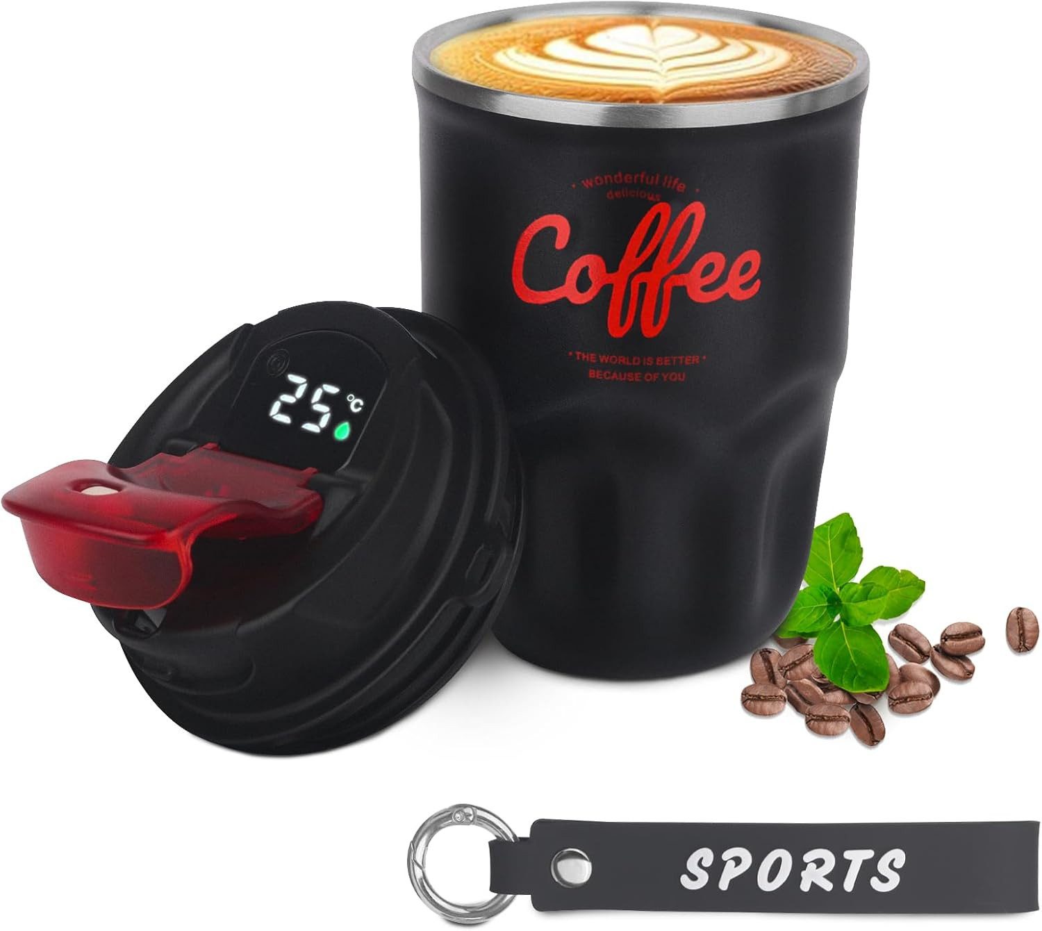 Minicloss Thermobecher 360ml Thermobecher Edelstahl, Kaffeebecher to go Thermo, mit Deckel Auslaufsicher, Intelligente Temperaturanzeige Isolierbecher