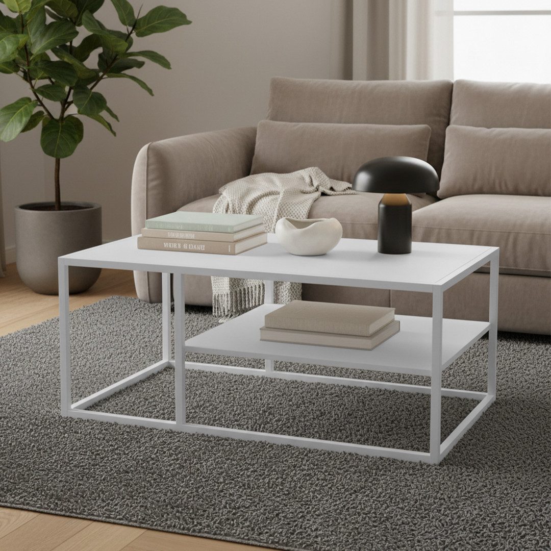 skølm Couchtisch Skadi aus Metall mit 2 Ablagen (Weiß), Wohnzimmertisch mit günstig online kaufen