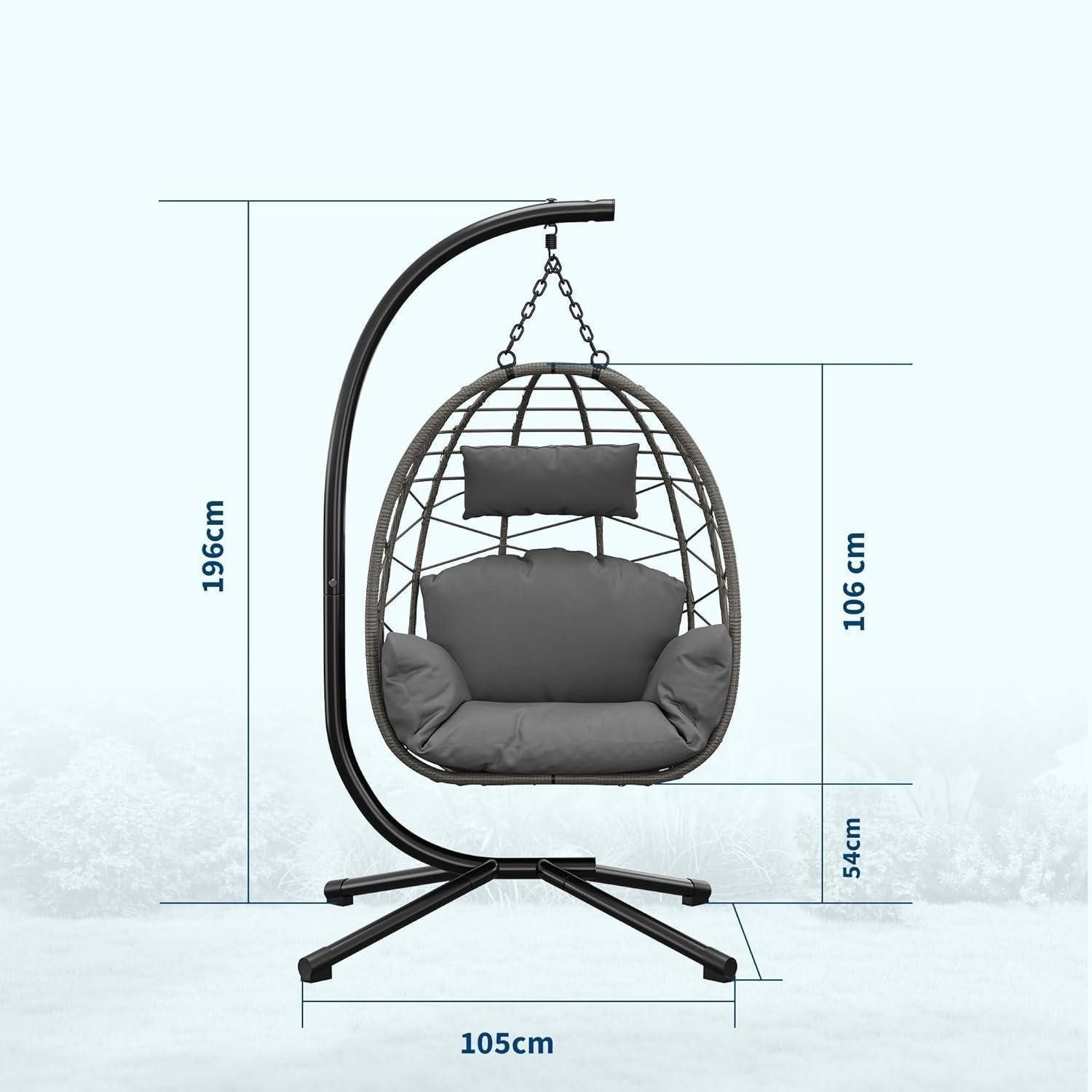 LuxusKollektion Hängesessel Hängesessel Rattan Metallgestell klappbar wetterfest 150kg Grau