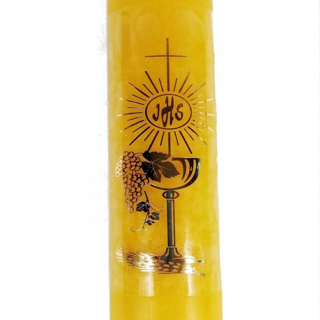 Festivalartikel Bienenwachskerze "Kommunionkerze 100% Bienenwachs 43cm Polen Golden Symbole" (1-tlg)