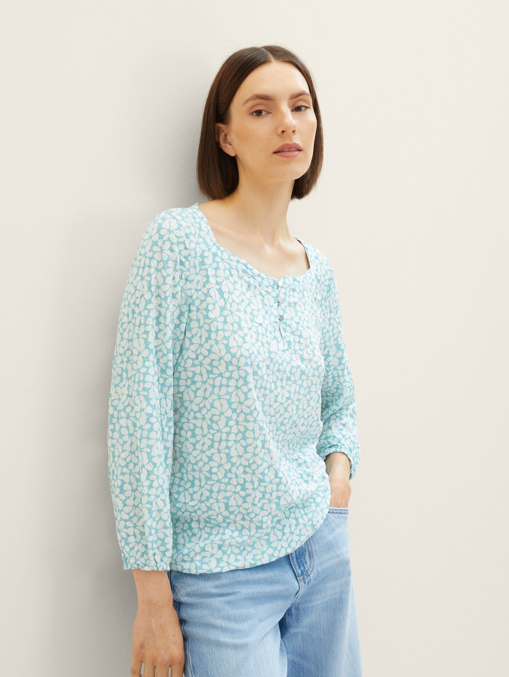 Allover-Print T-Shirt teal mit TAILOR floral design T-Shirt TOM