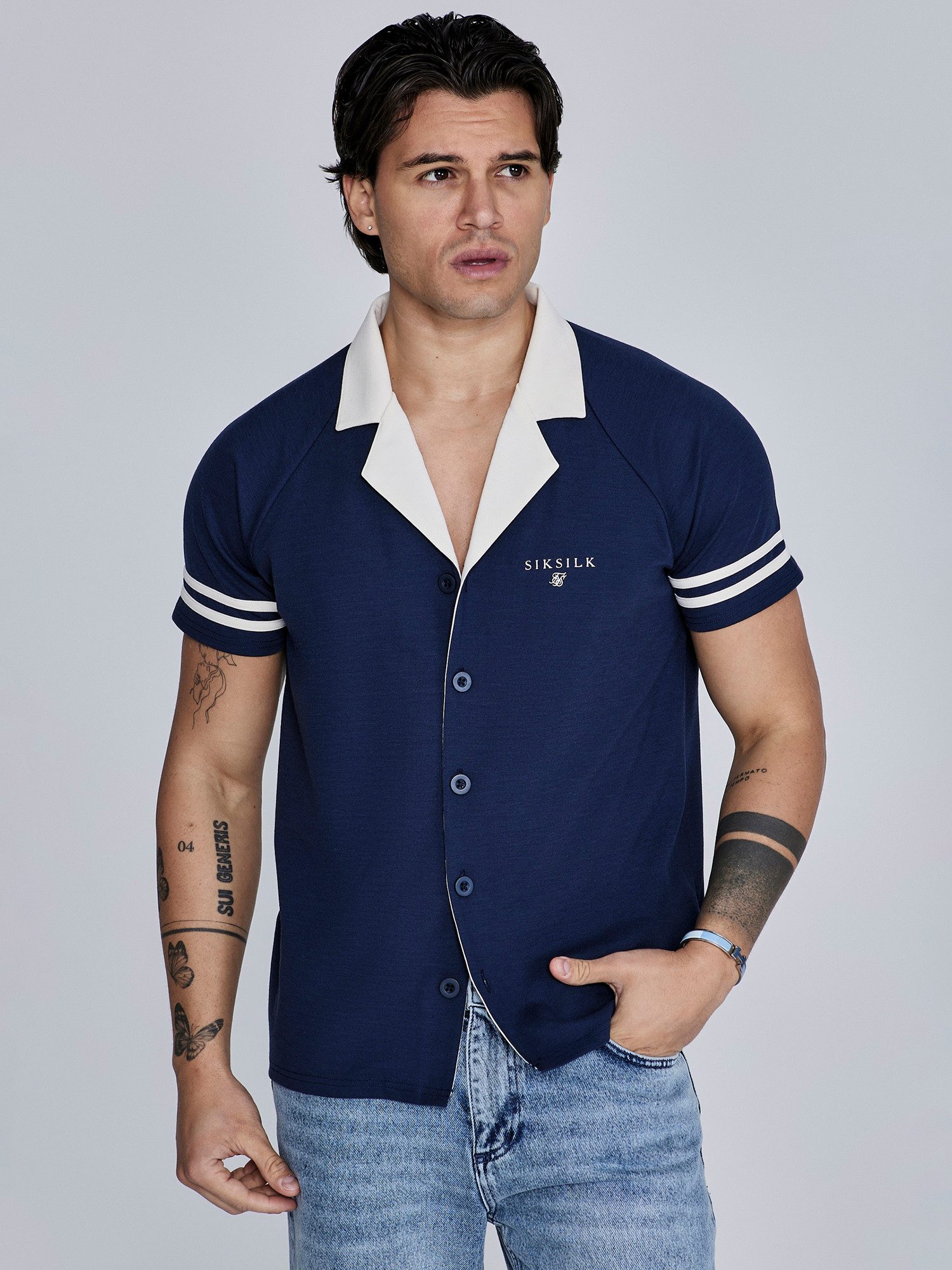 Siksilk Kurzarmhemd SikSilk Herren Marineblaues Retro günstig online kaufen