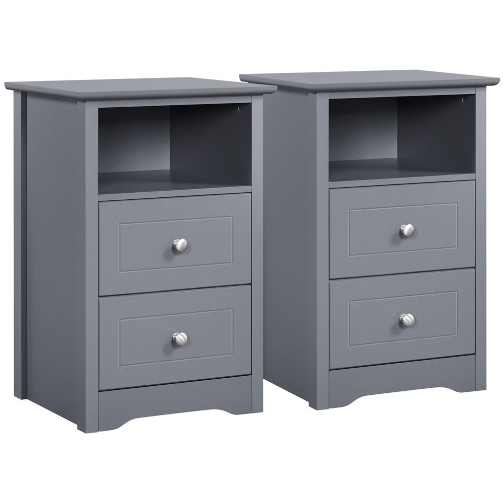 Yaheetech Nachttisch 40 x 35 x 60 cm (2-St), Nachtschrank Beistelltisch mit 2 Schubladen und 1 Staufach