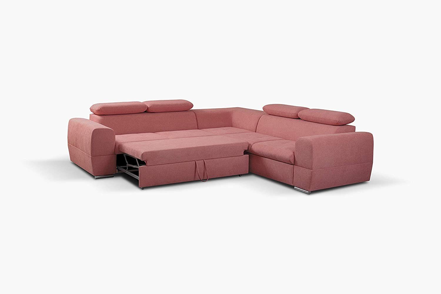 MOEBLO Ecksofa LIZBONA, Eckcouch mit Bettfunktion Couch L-Form Polstergarnitur mit verstellbaren Kopfstützen Wohnlandschaft Polstersofa mit Ottomane Couchgranitur Sofa, mit Schlaffunktion und Bettkasten