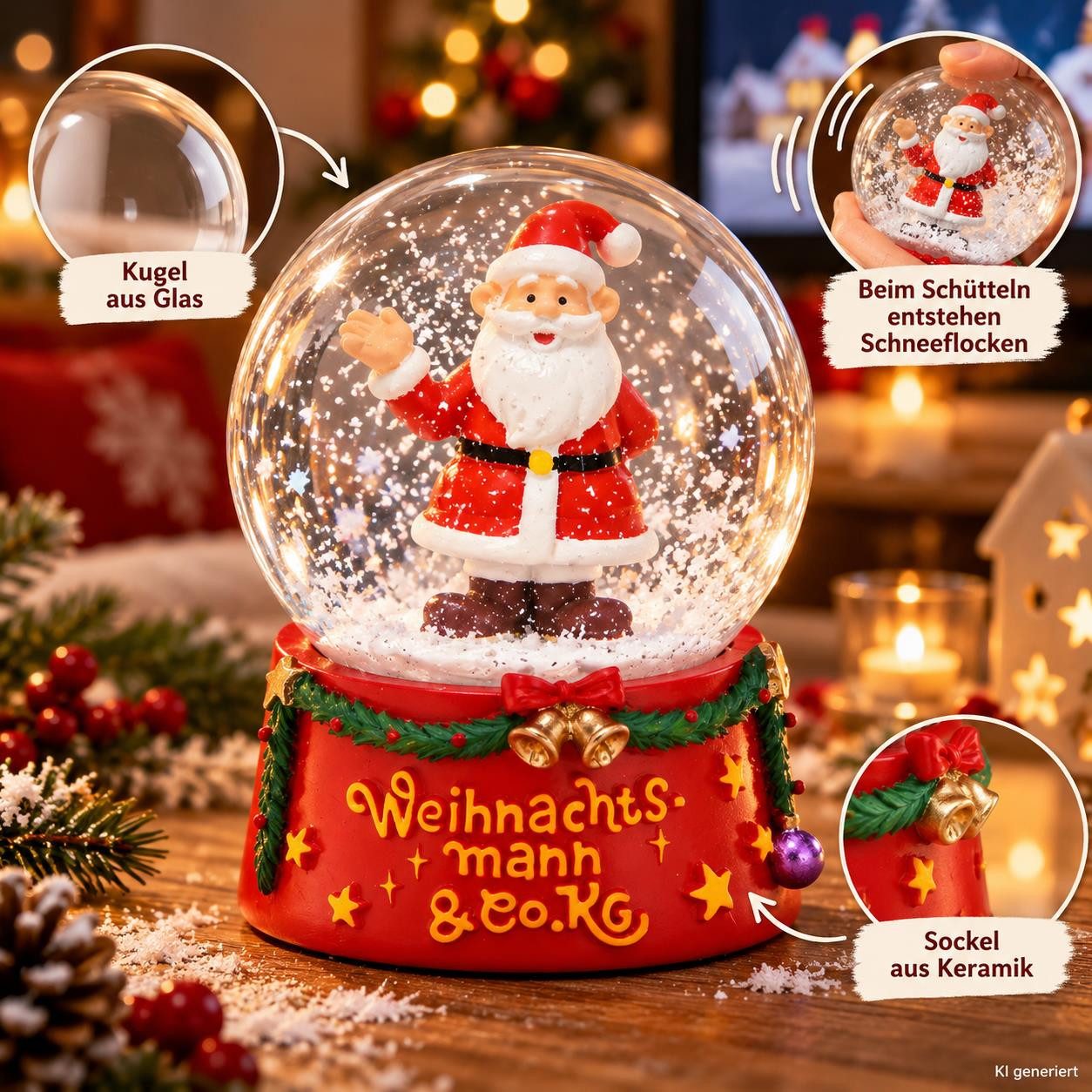 Wurm Schneekugel Weihnachtsmann & Co. KG Schneekugel, Schüttelkugel, Glaskugel (1 St), cm. – Bild 2 von 5