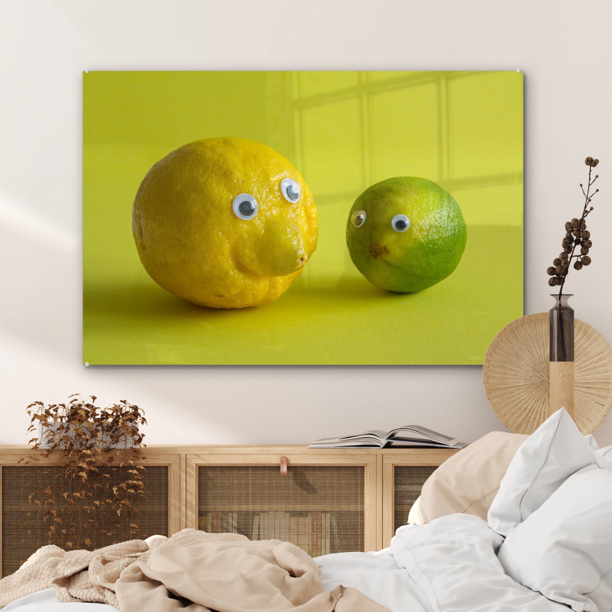 & mit Wohnzimmer MuchoWow und Zitrone St), Limette (1 Acrylglasbild Schlafzimmer Acrylglasbilder Glotzaugen,
