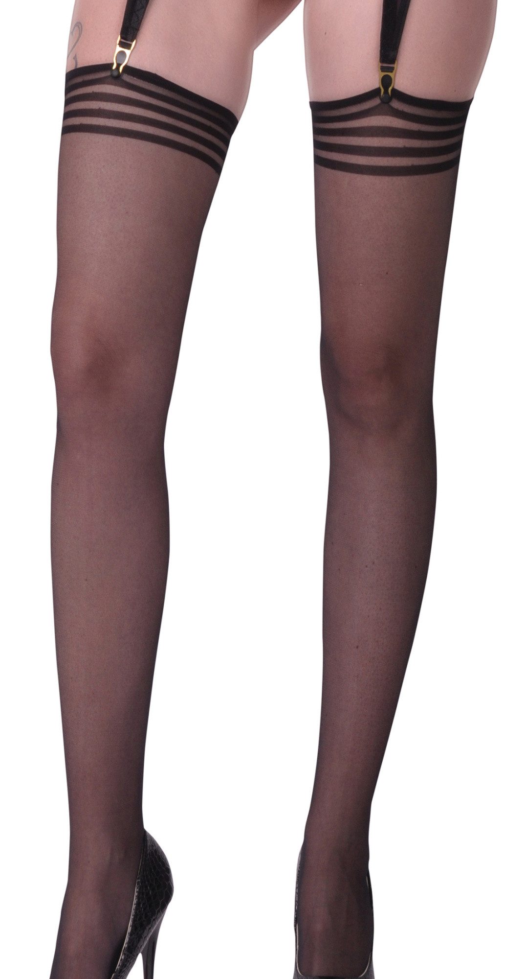 Legg Story Feinstrümpfe Dessous Straps Strümpfe aus weichem Material und Netz in schwarz Stock